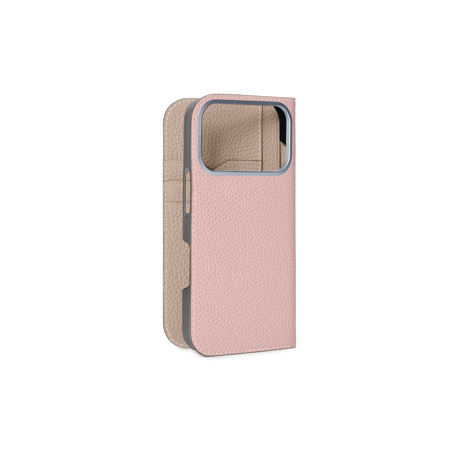 iPhone 17 Pro Diary Case Shrink Leather (Sakura Pink × Greige (Etoupe edge paint))