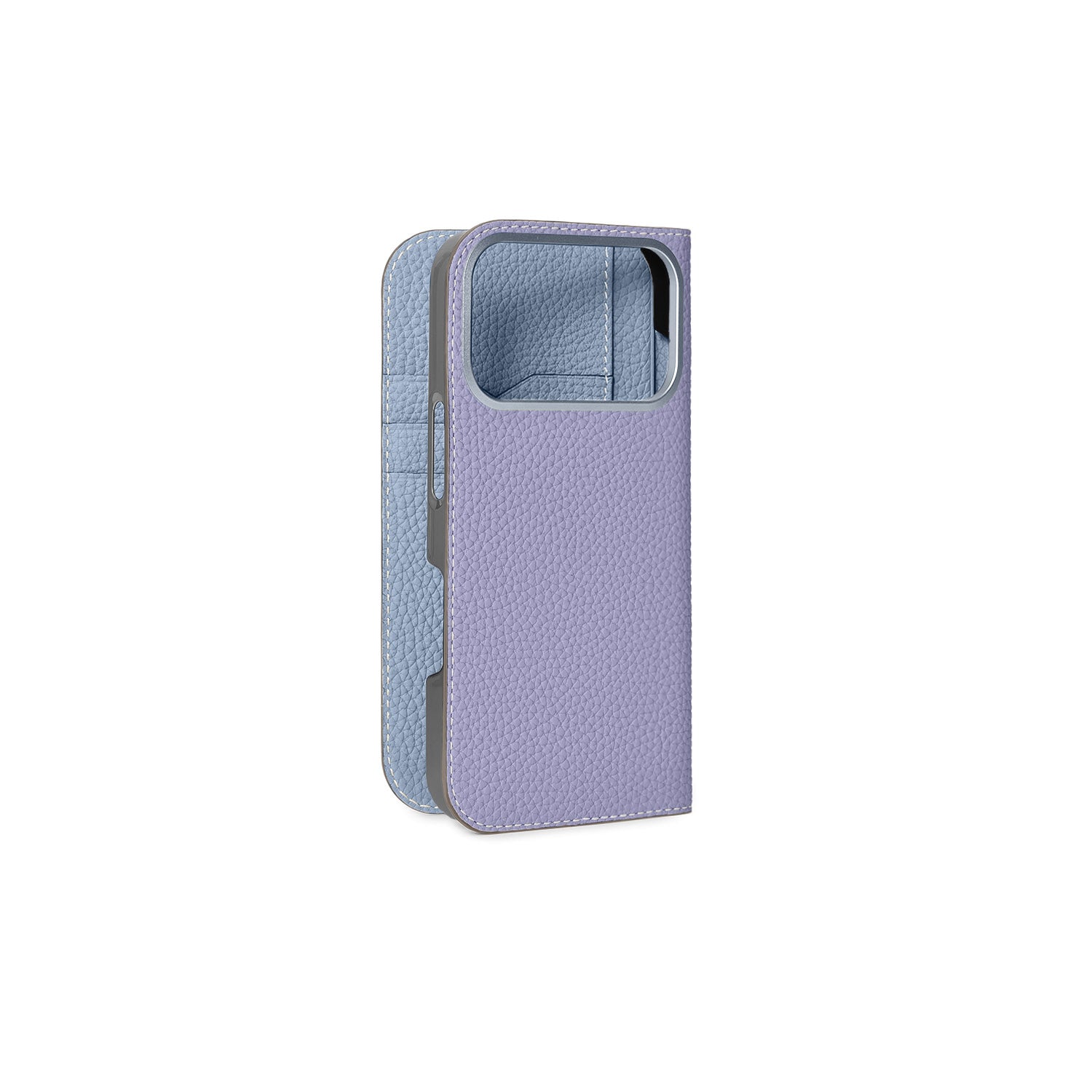 iPhone 17 Pro Diary Case Shrink Leather (Wisteria Purple × Ice Blue (Etoupe edge paint))