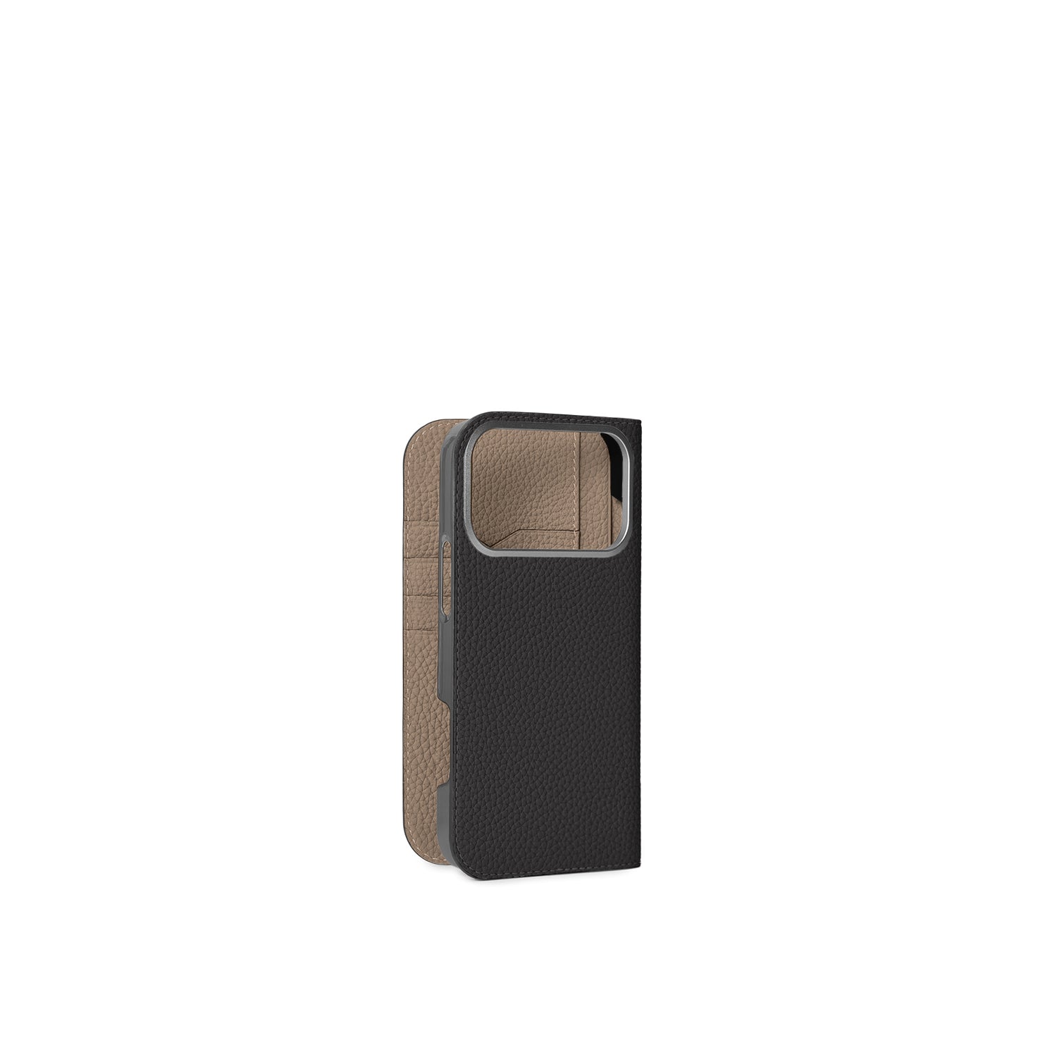 iPhone 17 Pro Max Diary Case Shrink Leather (Black × Etoupe)
