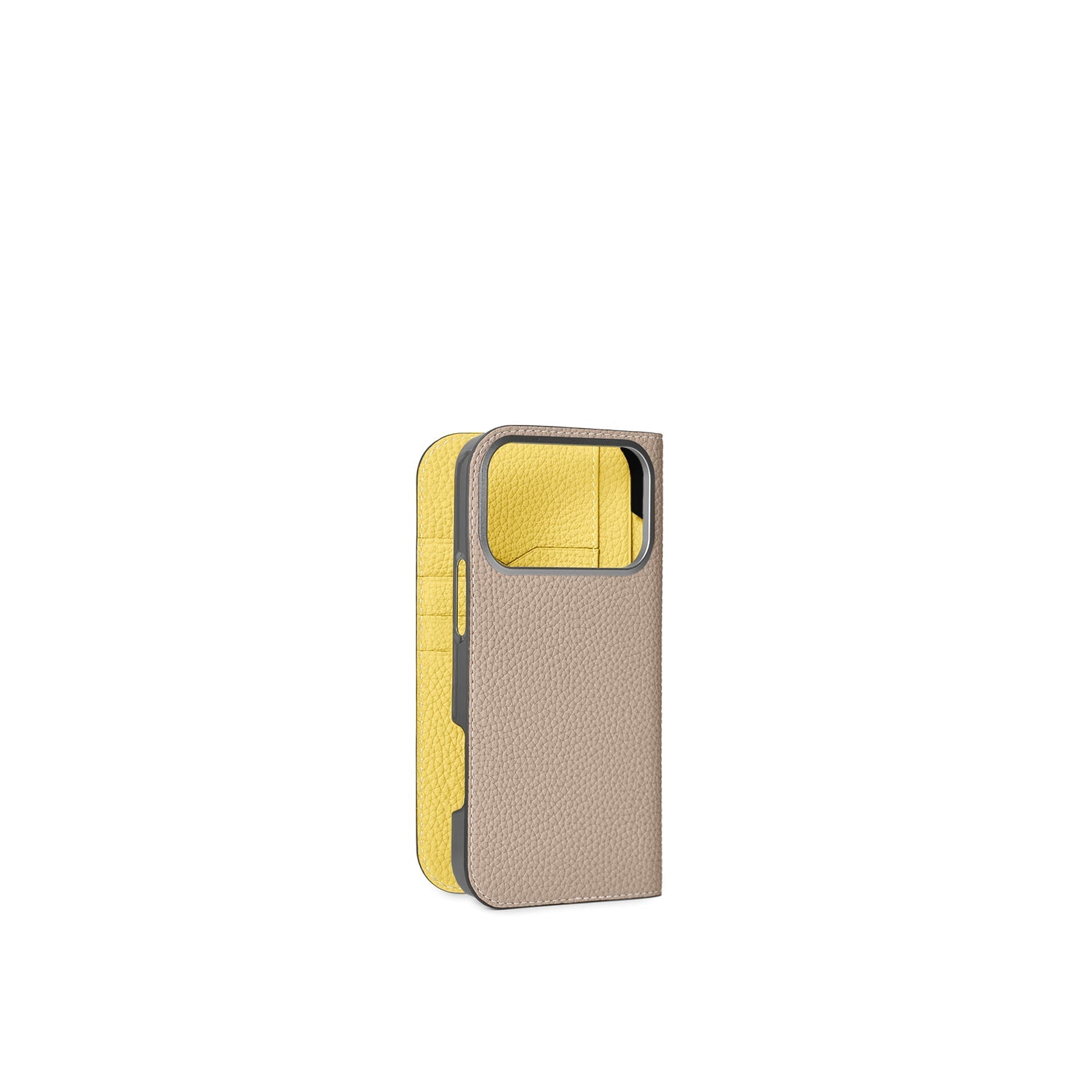 iPhone 17 Pro Max Diary Case Shrink Leather (Greige × Yellow)
