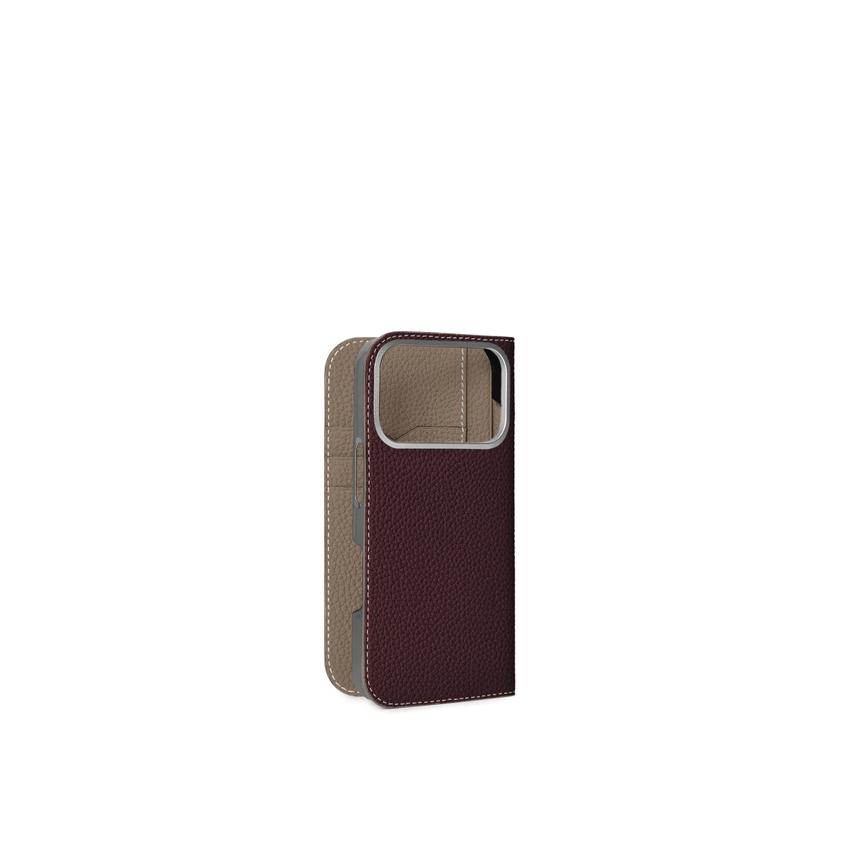 iPhone 18 Pro Diary Case Shrink Leather (Bordeaux × Etoupe)