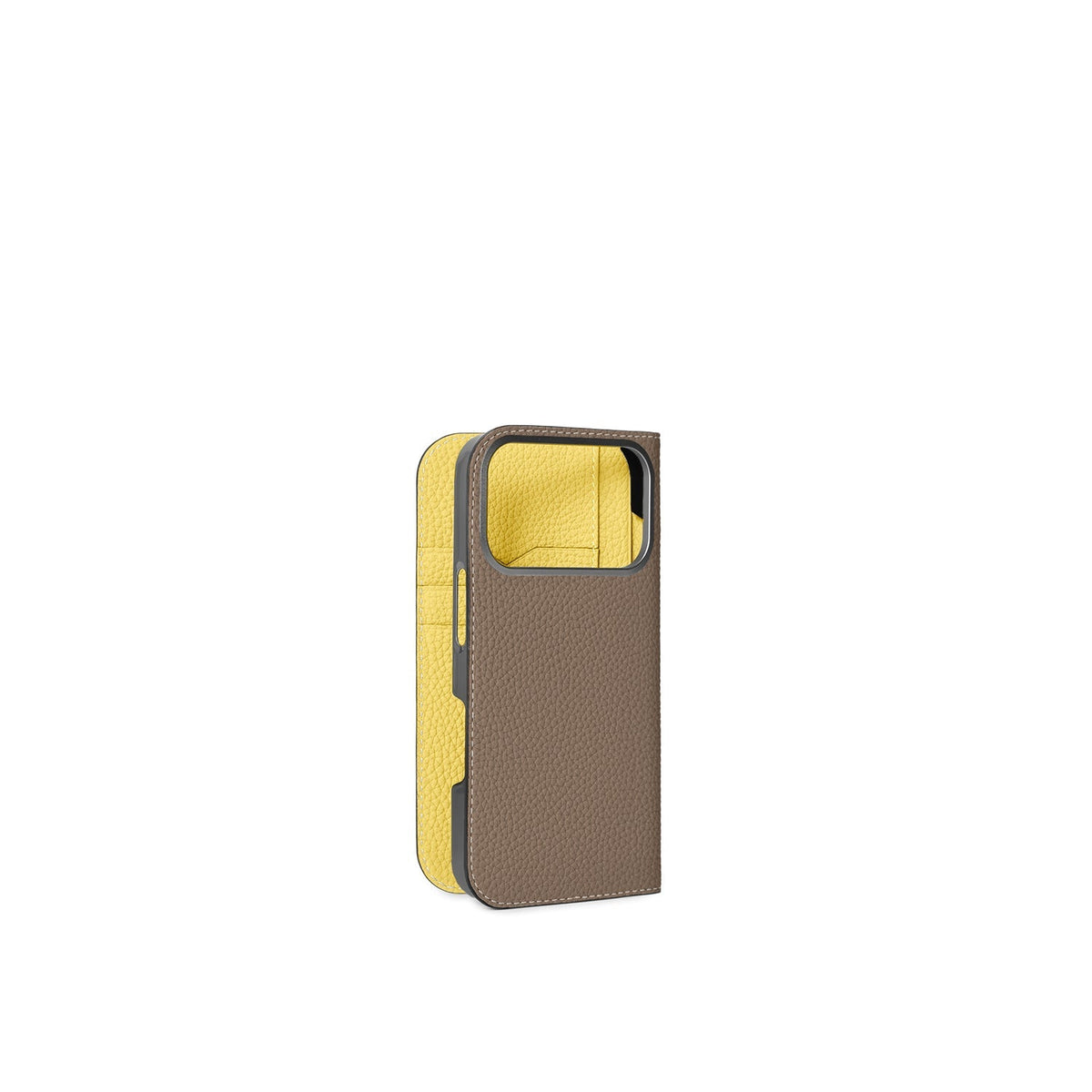 iPhone 18 Pro Diary Case Shrink Leather (Etoupe × Yellow)