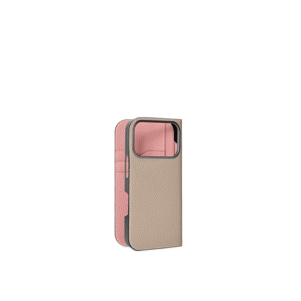 iPhone 18 Pro Diary Case Shrink Leather (Greige × Coral Pink)