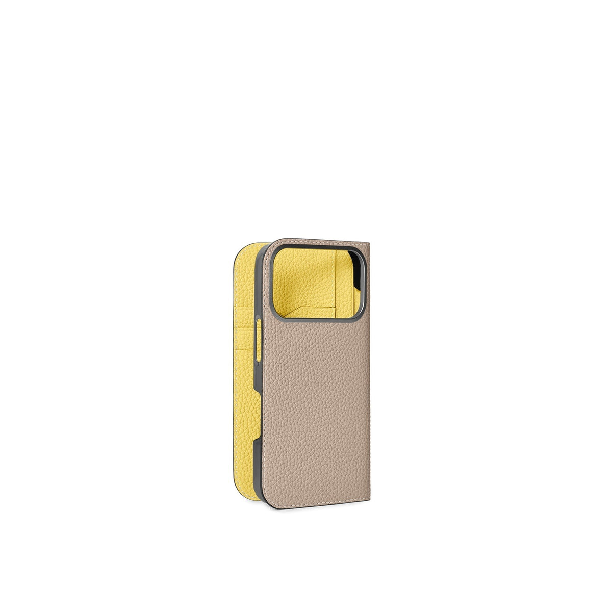 iPhone 18 Pro Diary Case Shrink Leather (Greige × Yellow)