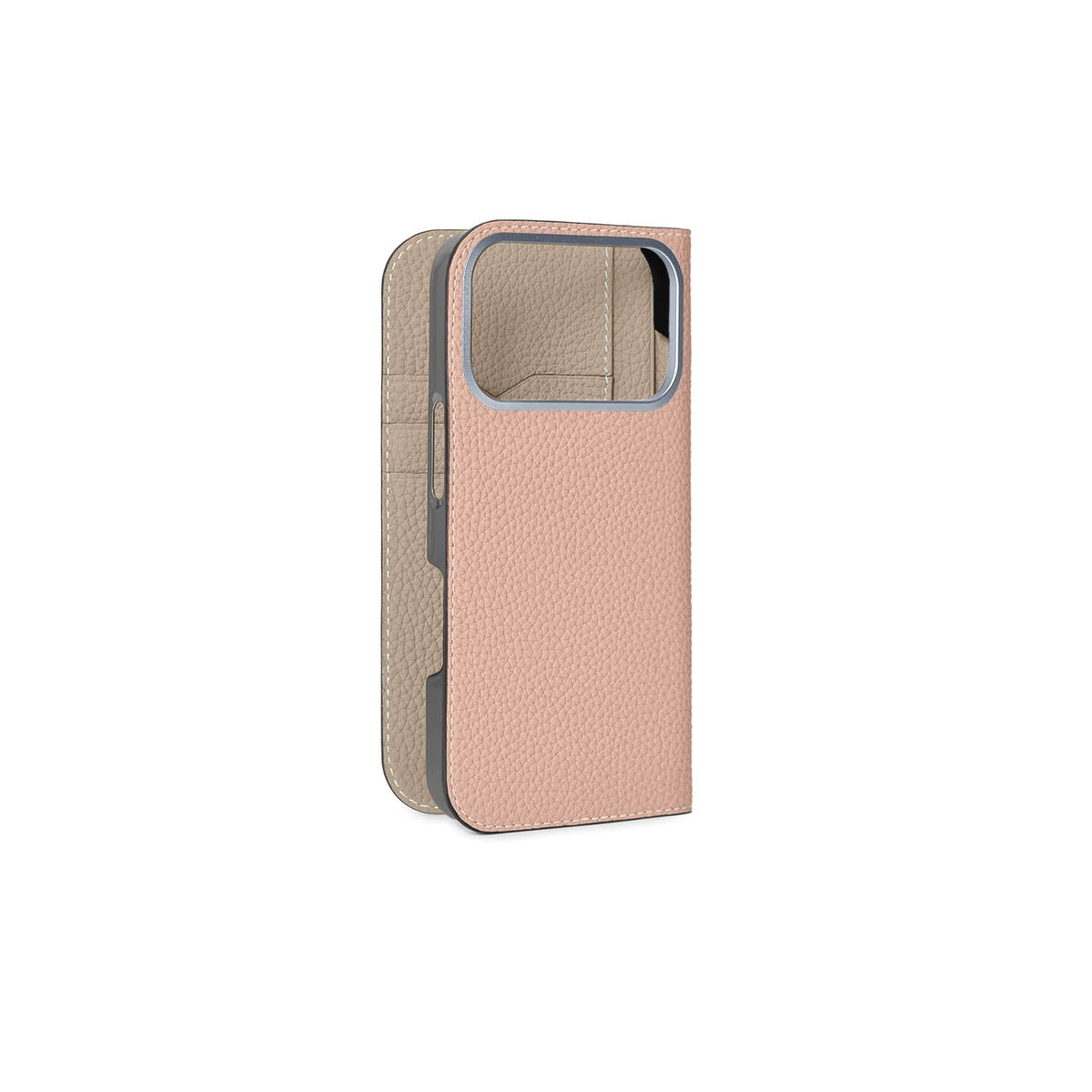 iPhone 18 Pro Diary Case Shrink Leather (Almond Pink × Greige)