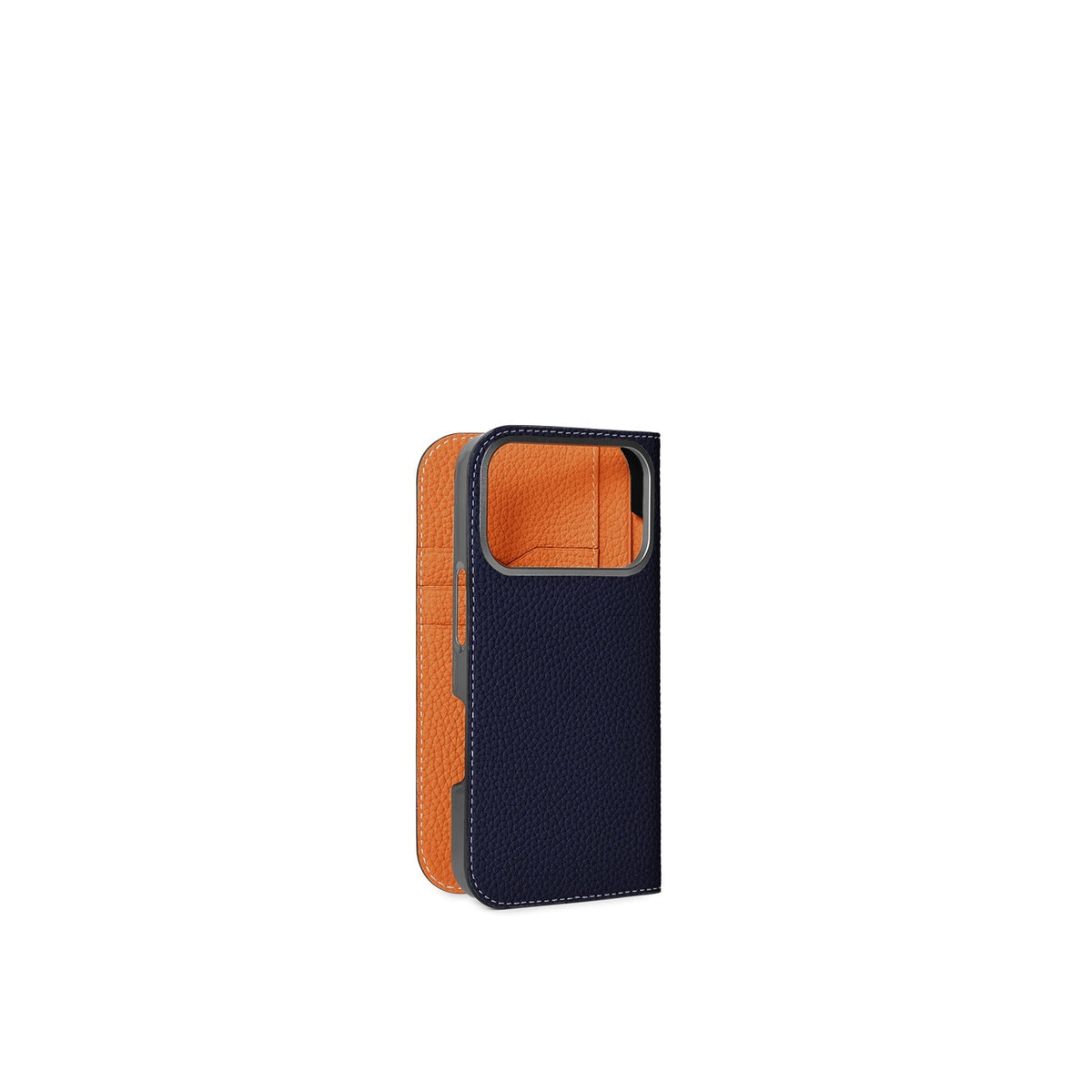 iPhone 18 Pro Diary Case Shrink Leather (Navy × Orange)