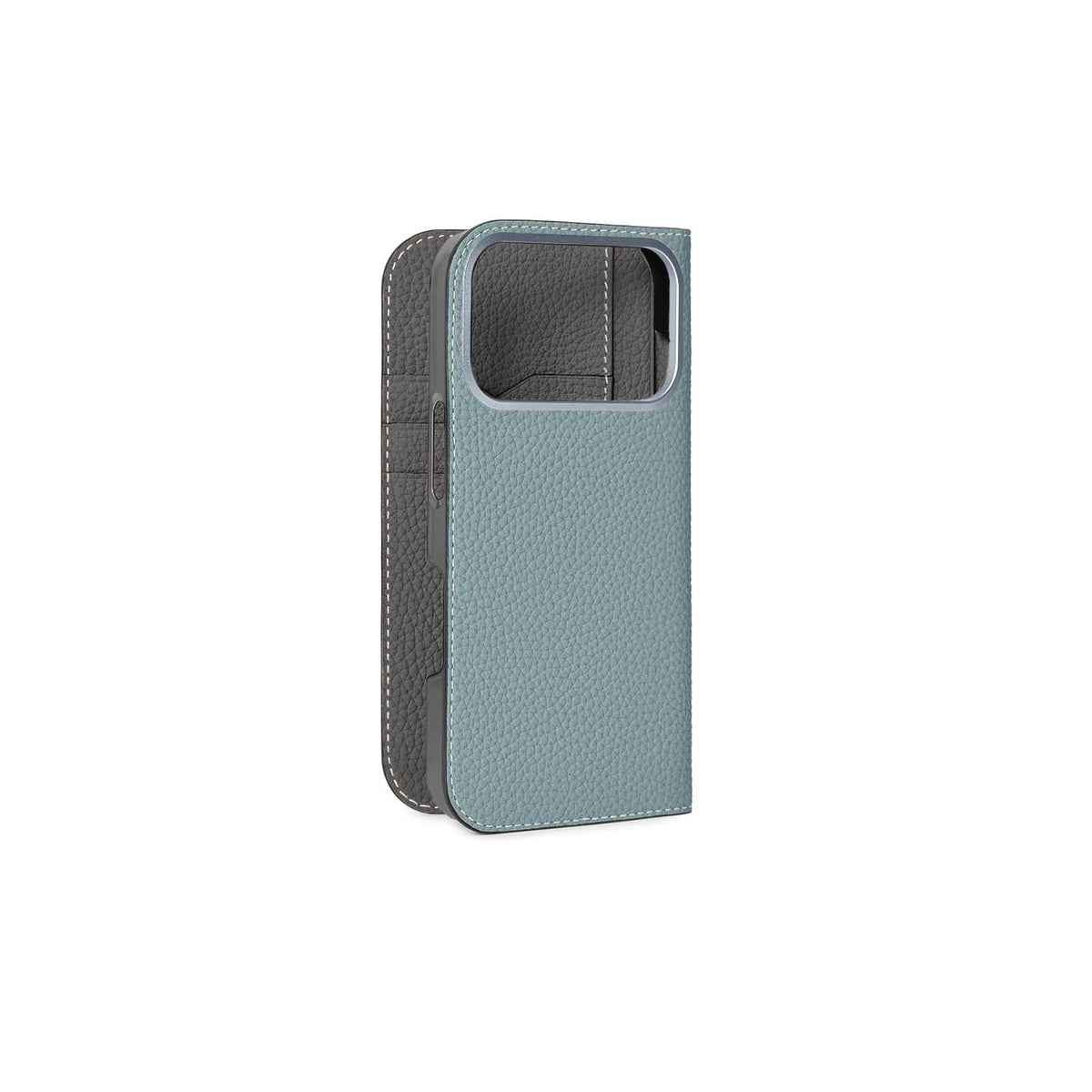 iPhone 18 Pro Diary Case Shrink Leather (Smoky Mint × Charcoal Gray)