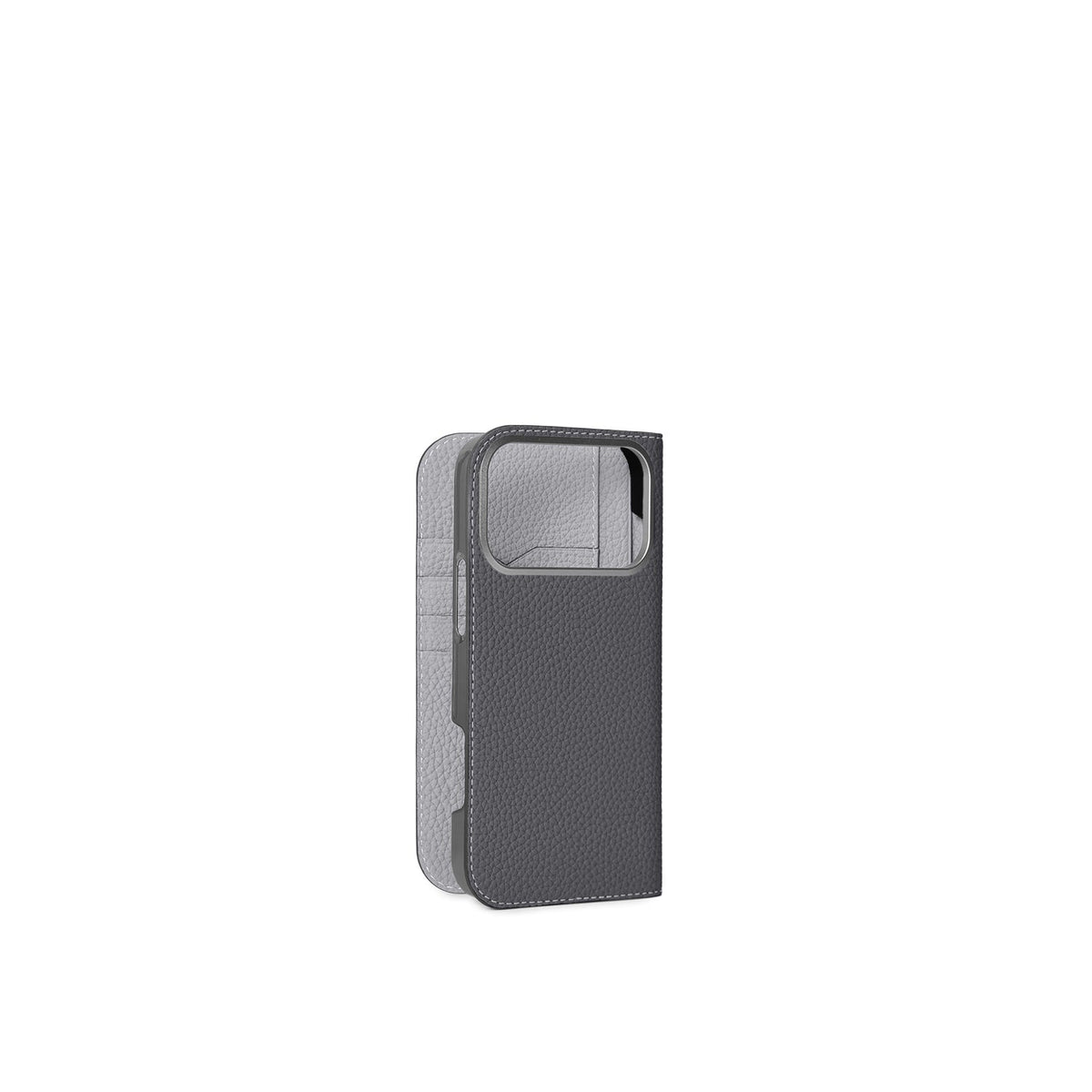 iPhone 18 Pro Max Diary Case Shrink Leather (Charcoal Gray × True Gray)