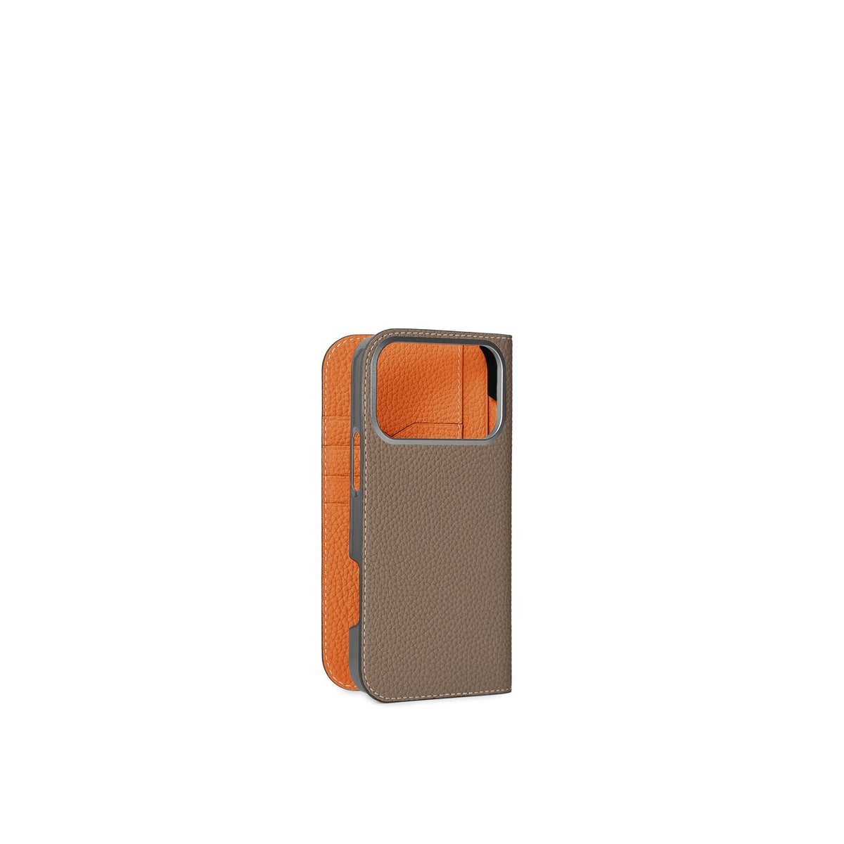 iPhone 18 Pro Max Diary Case Shrink Leather (Etoupe × Orange)