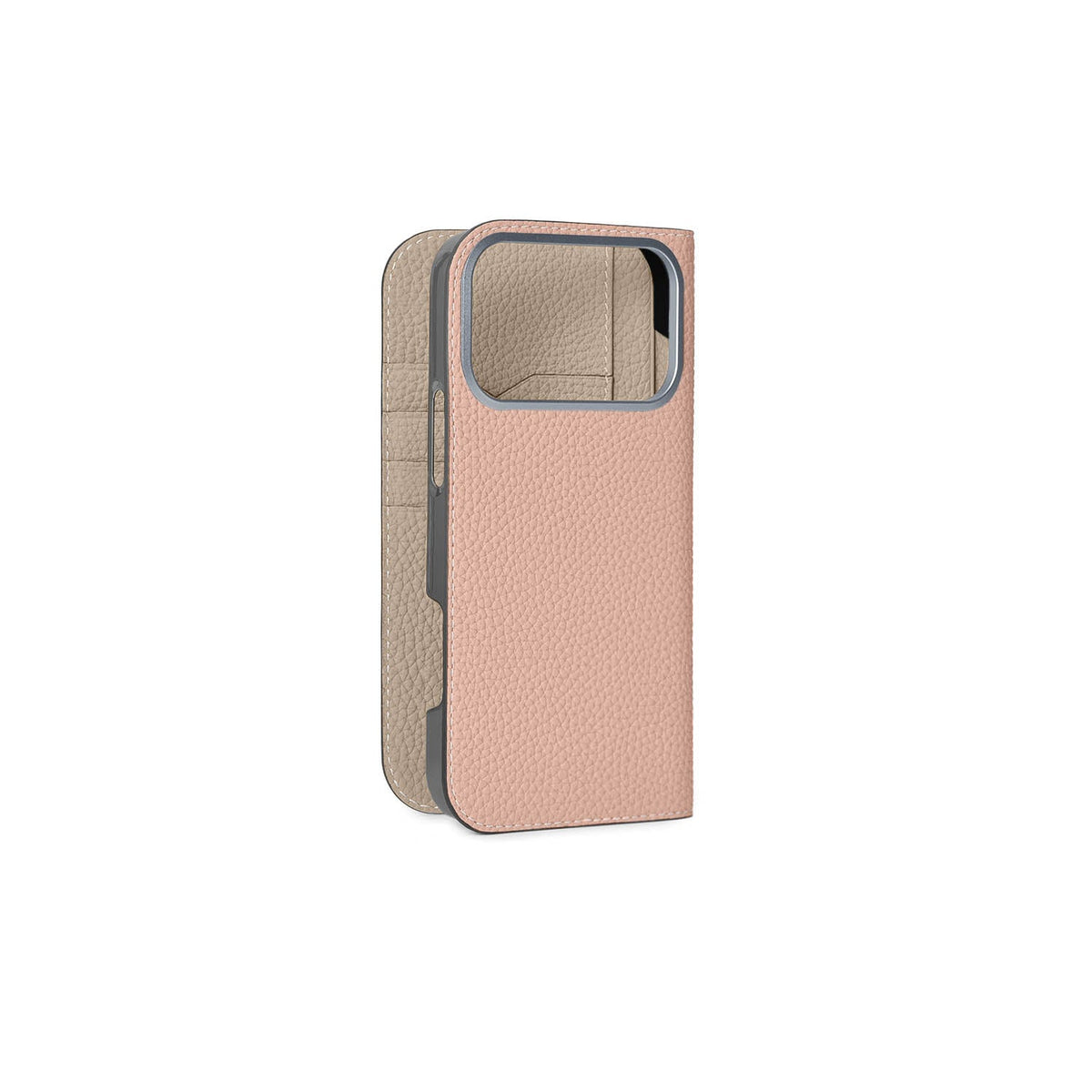 iPhone 18 Pro Max Diary Case Shrink Leather (Almond Pink × Greige)