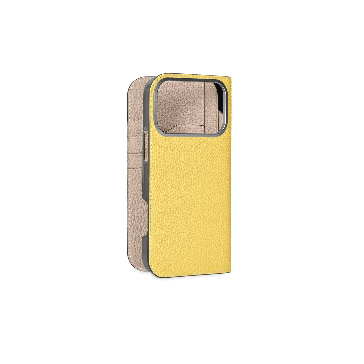 iPhone 18 Pro Max Diary Case Shrink Leather (Yellow × Greige)