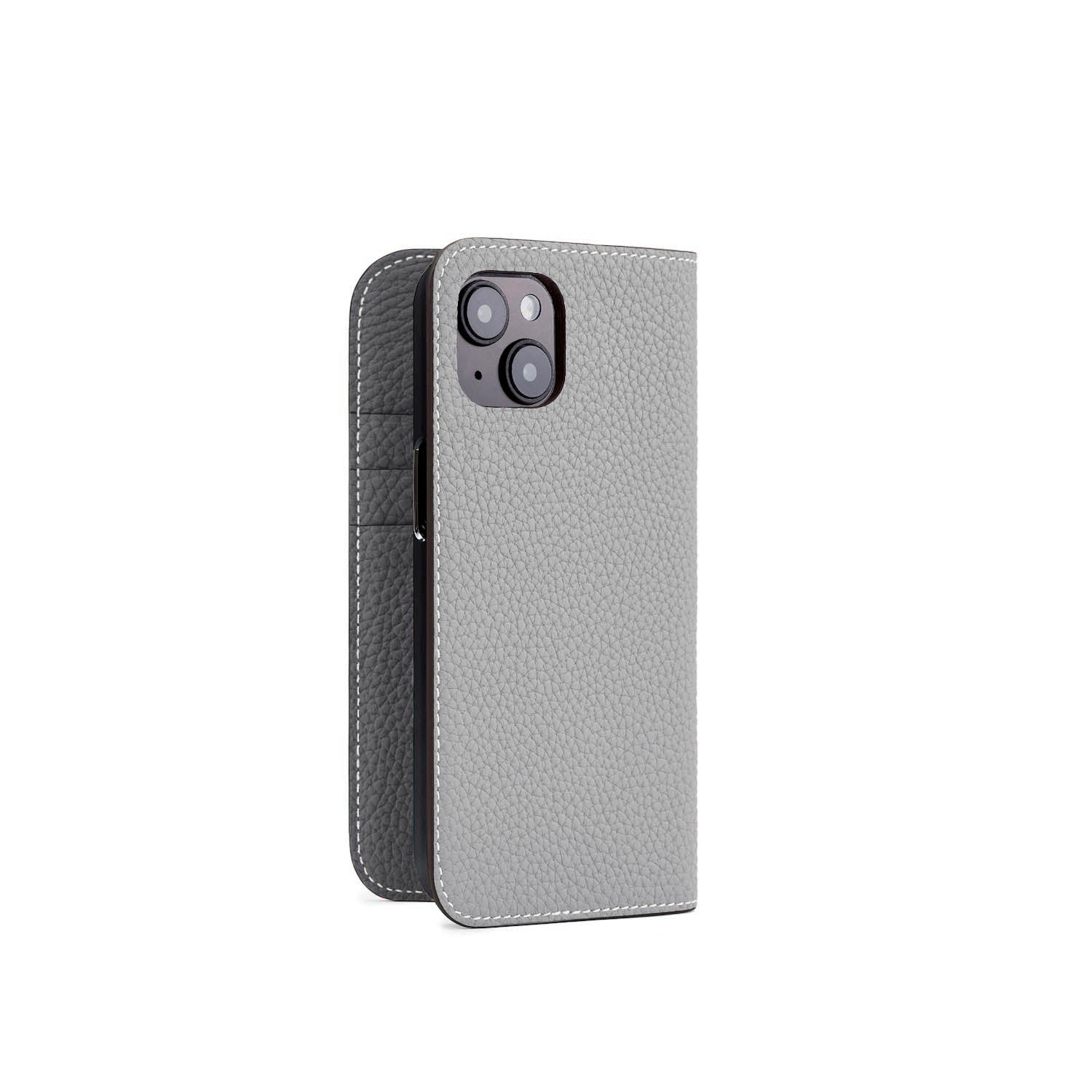 iPhone 15 Diary Case Shrink Leather (True Gray × Charcoal Gray)