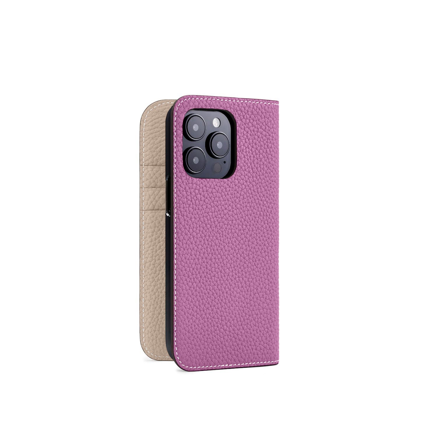 iPhone 15 Pro Diary Case Shrink Leather (Pearl Purple × Greige)