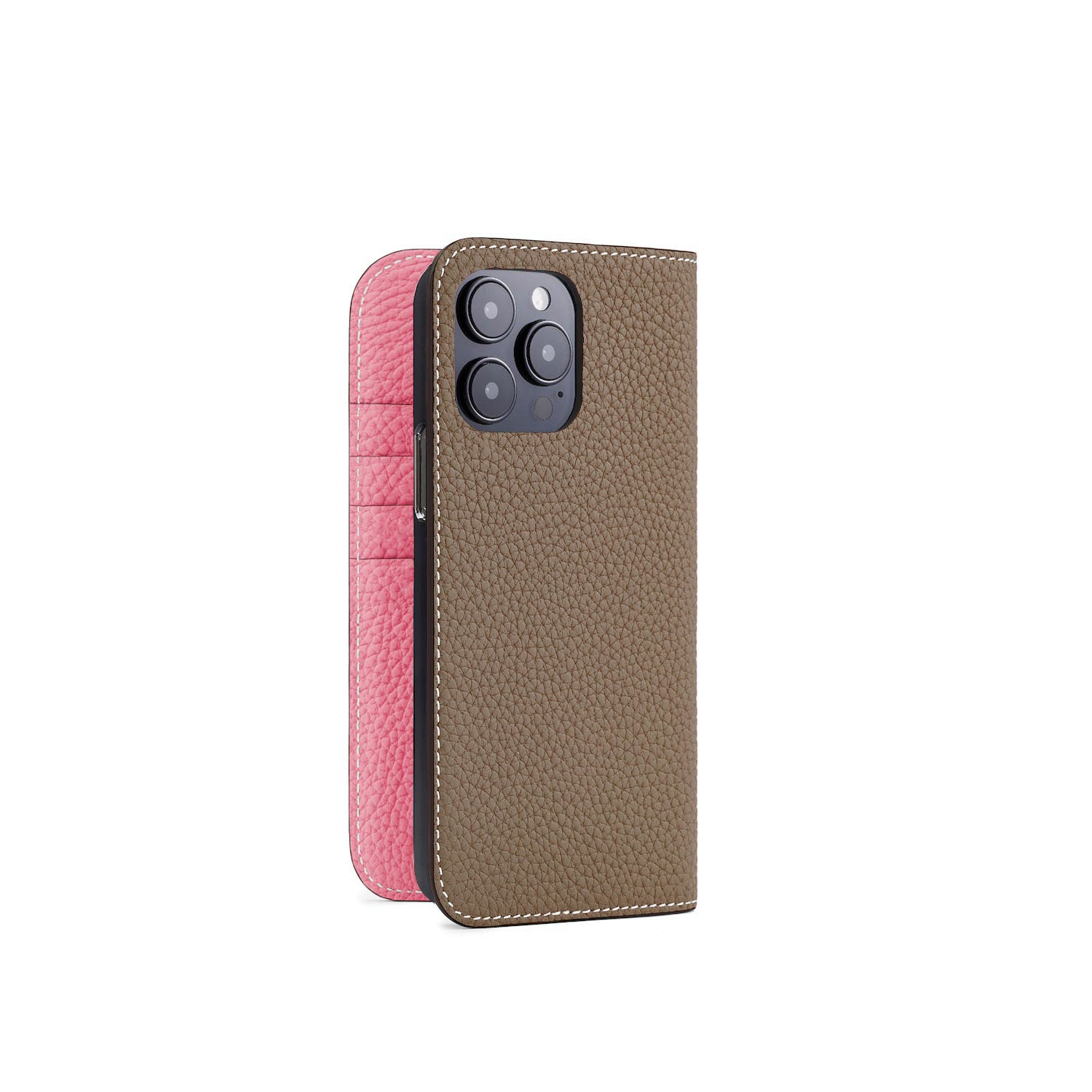 iPhone 15 Pro Max Diary Case Shrink Leather (Etoupe × Azalee Pink)