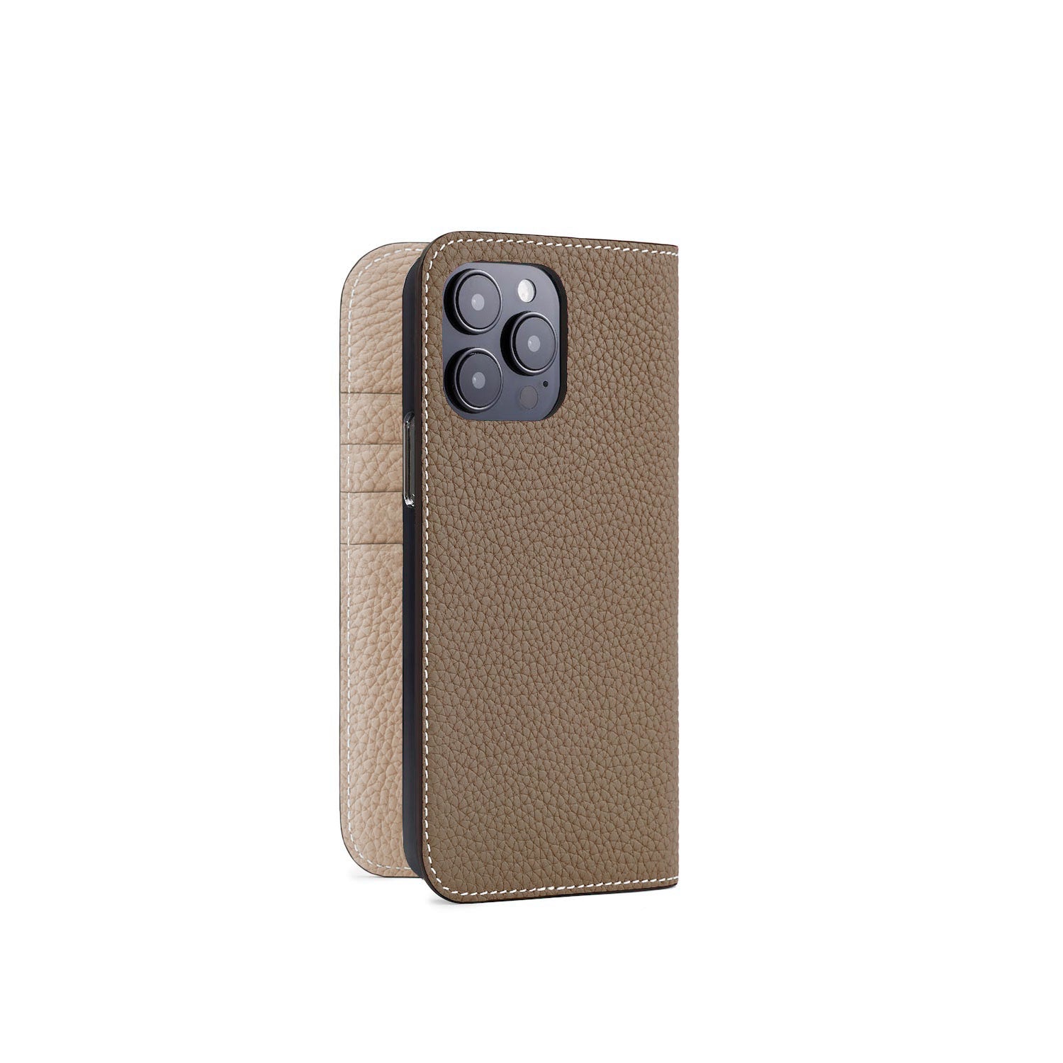 iPhone 15 Pro Max Diary Case Shrink Leather (Etoupe × Greige)