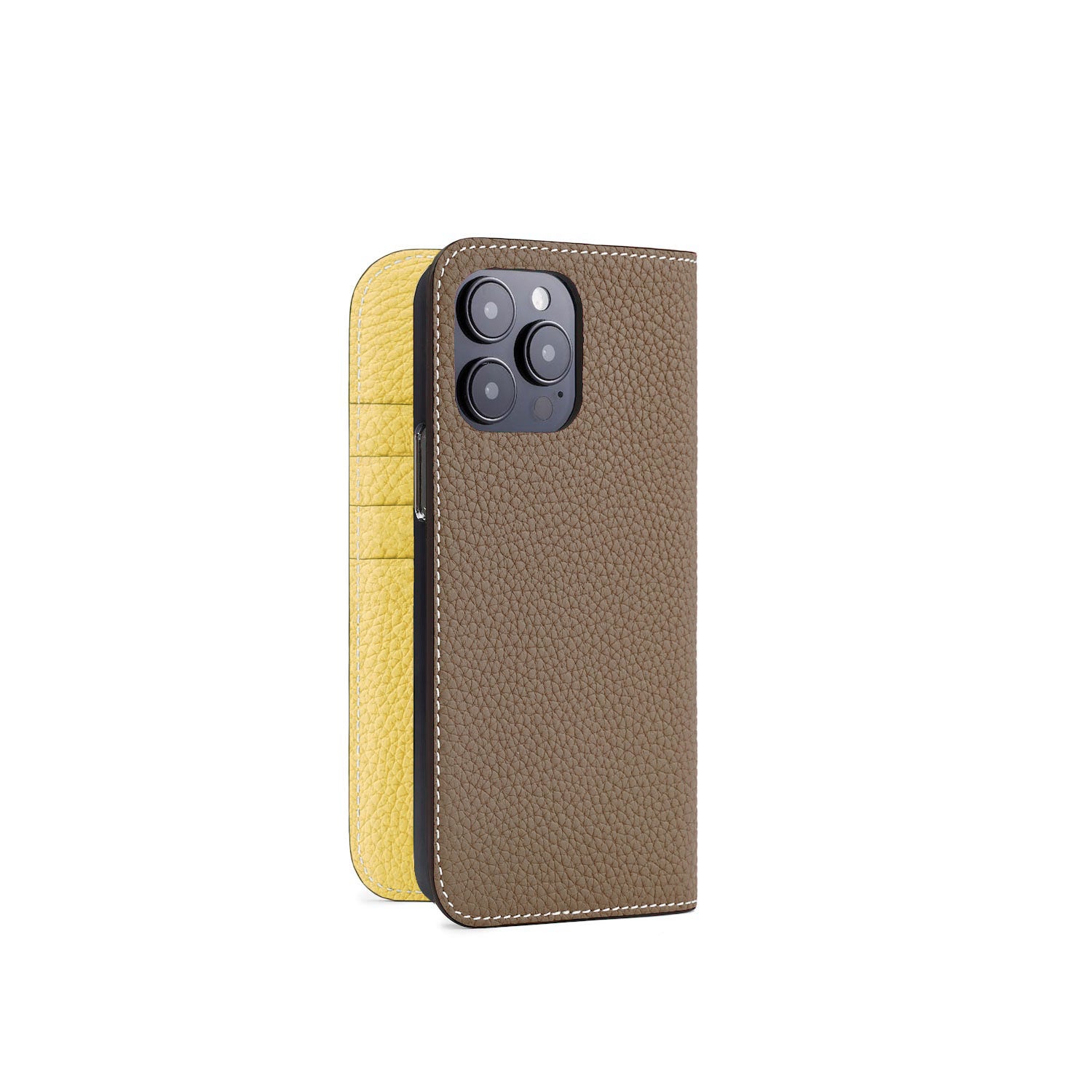 iPhone 15 Pro Max Diary Case Shrink Leather (Etoupe × Yellow)
