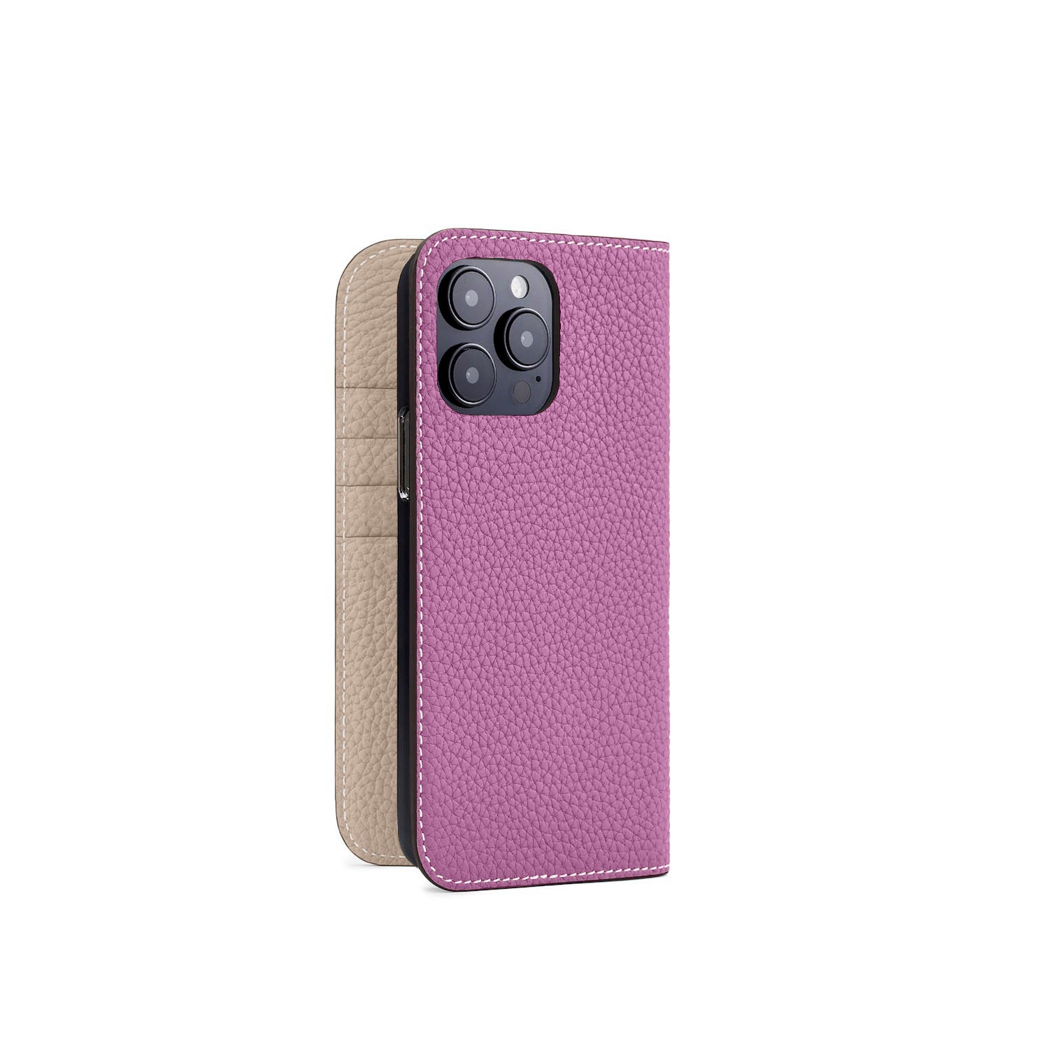iPhone 15 Pro Max Diary Case Shrink Leather (Pearl Purple × Greige)