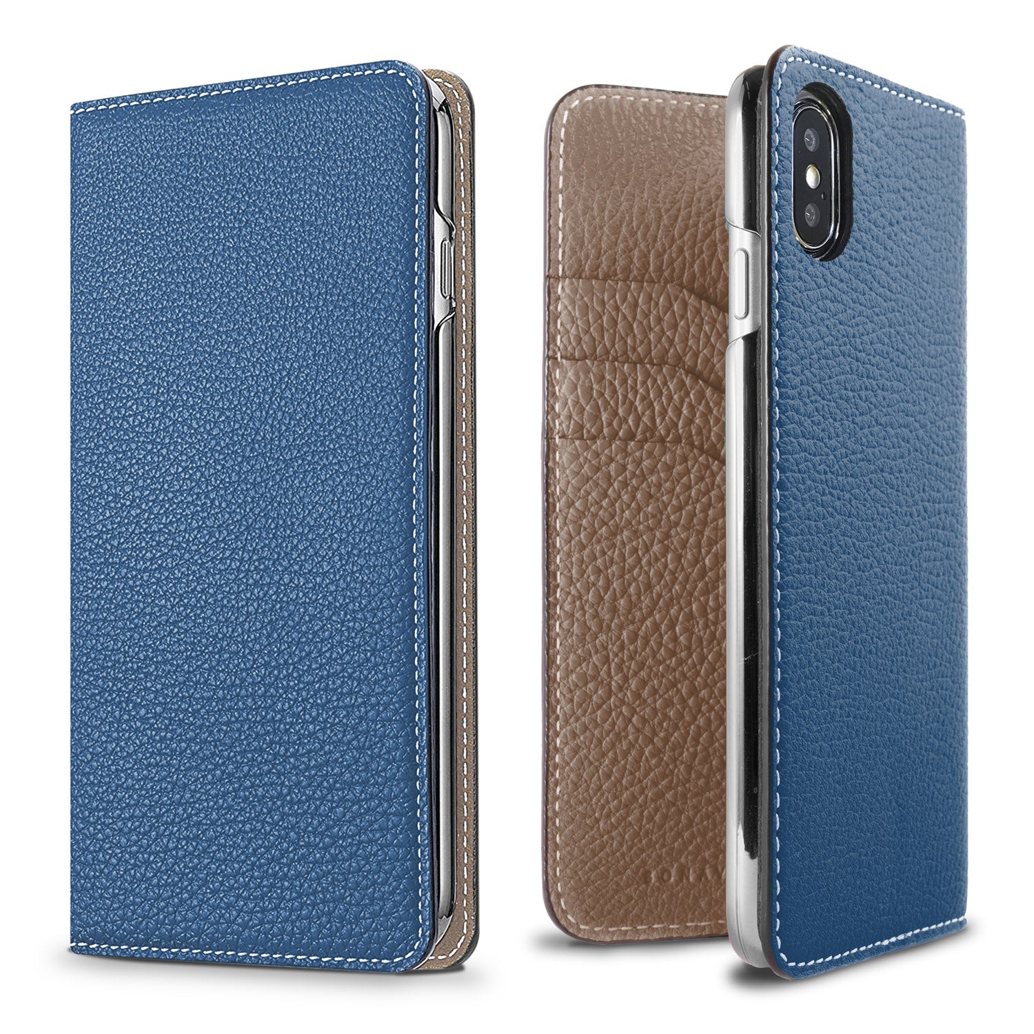iPhone X / Xs Diary Case Shrink Leather (Blue × Etoupe)
