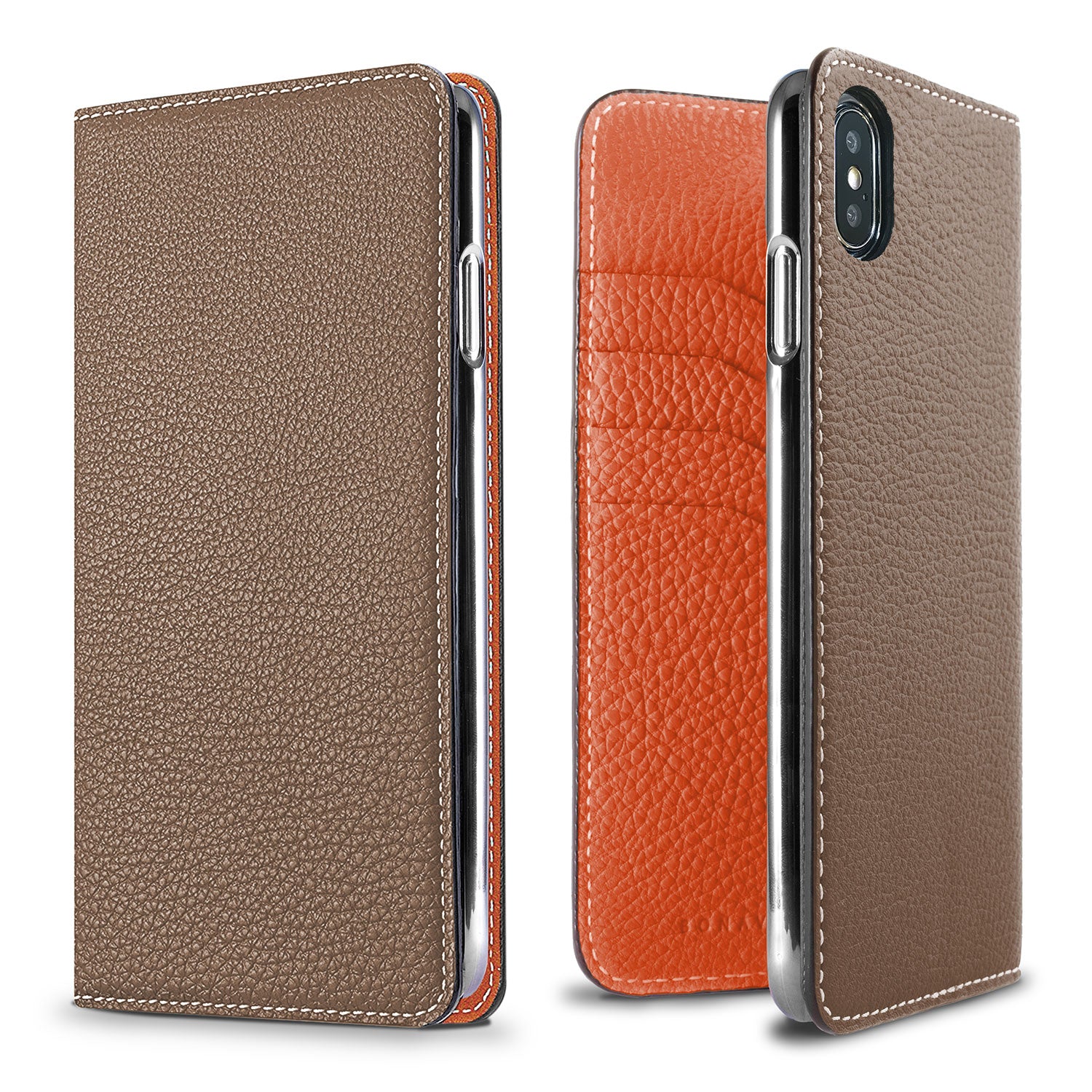 iPhone Xs Max Diary Case Shrink Leather (Etoupe × Orange)