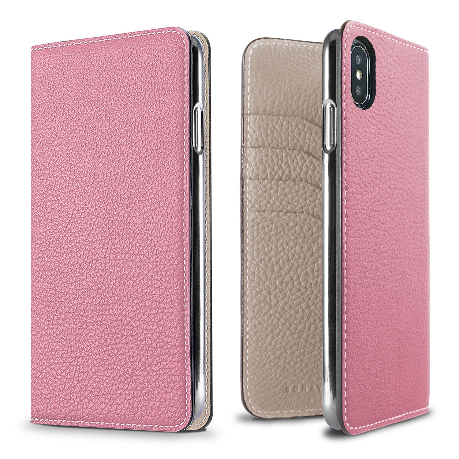 iPhone Xs Max Diary Case Shrink Leather (Confetti Pink × Greige)