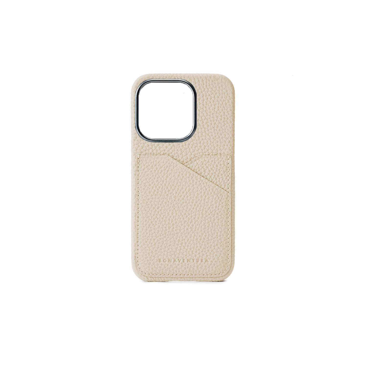 iPhone 15 Pro Max Back Cover Case Shrink Leather (Ivory (Etoupe edge paint))