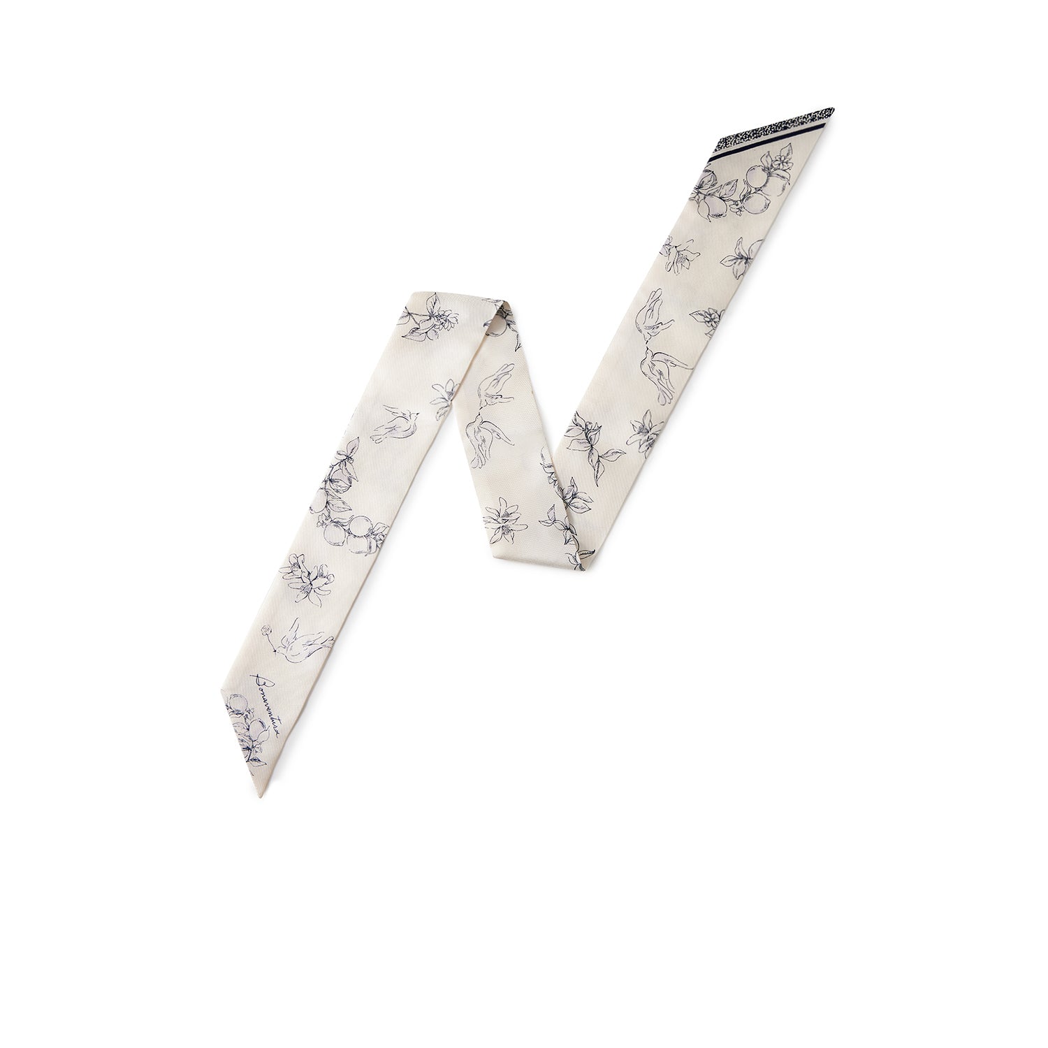 Ribbon Scarf from Silk (Bird of Happiness - Ivory)