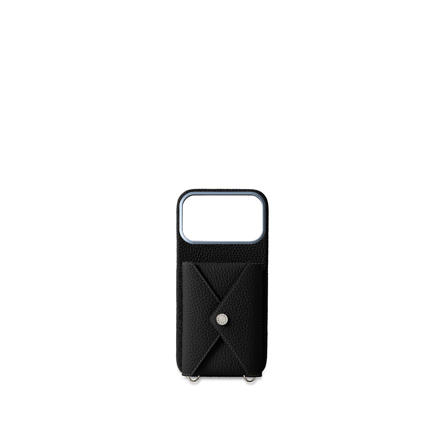 iPhone 17 Pro Max Back Cover Case with Snap Button Closure Shrink Leather (Black)