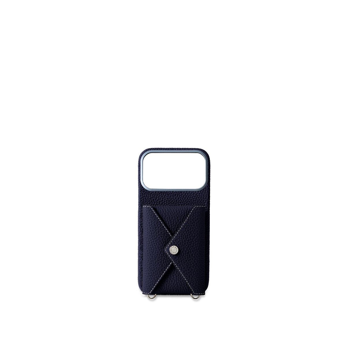 iPhone 18 Pro Max Back Cover Case with Snap Button Closure Shrink Leather (Navy)