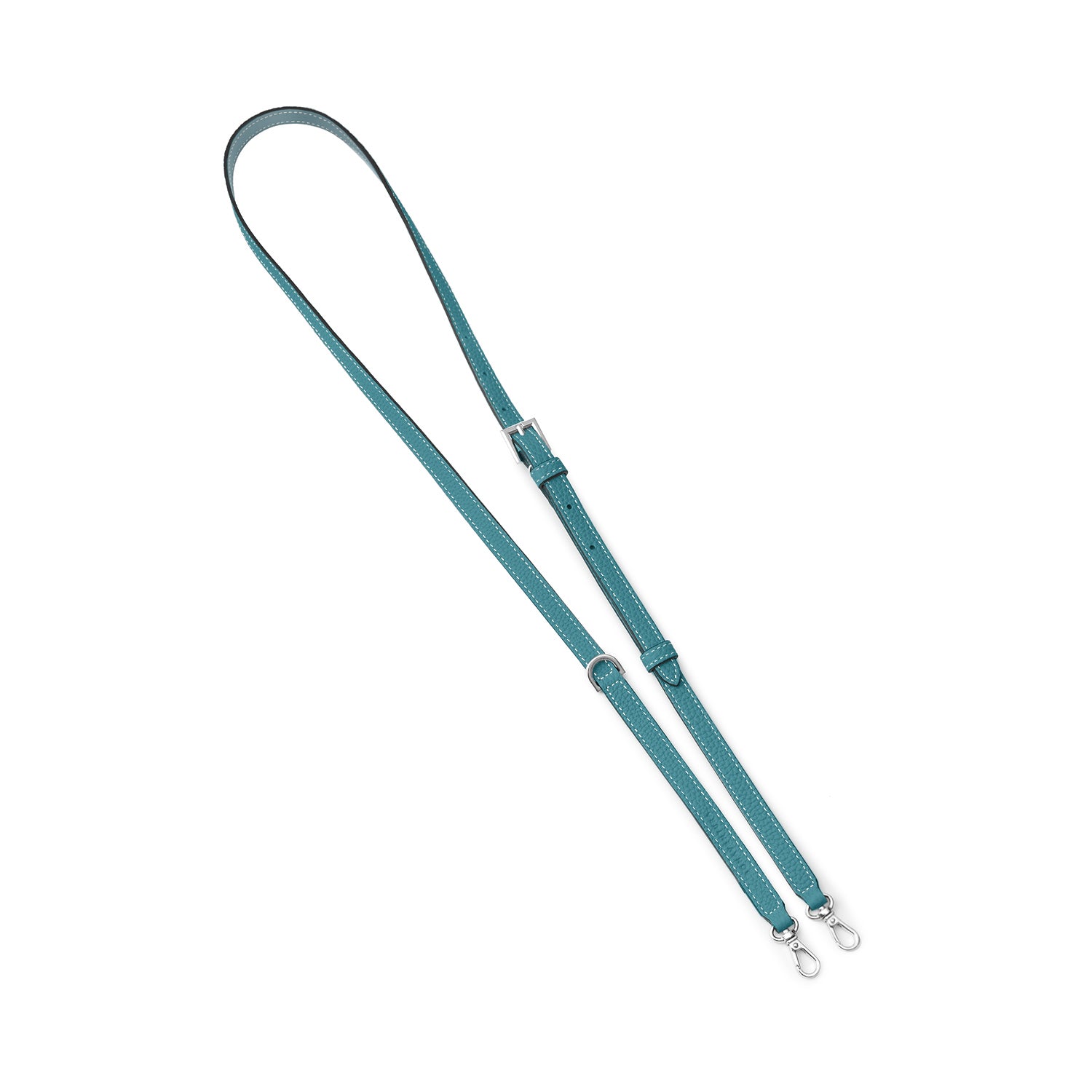 Shoulder Strap with D-ring Shrink Leather (Blue Cyan - Silver)