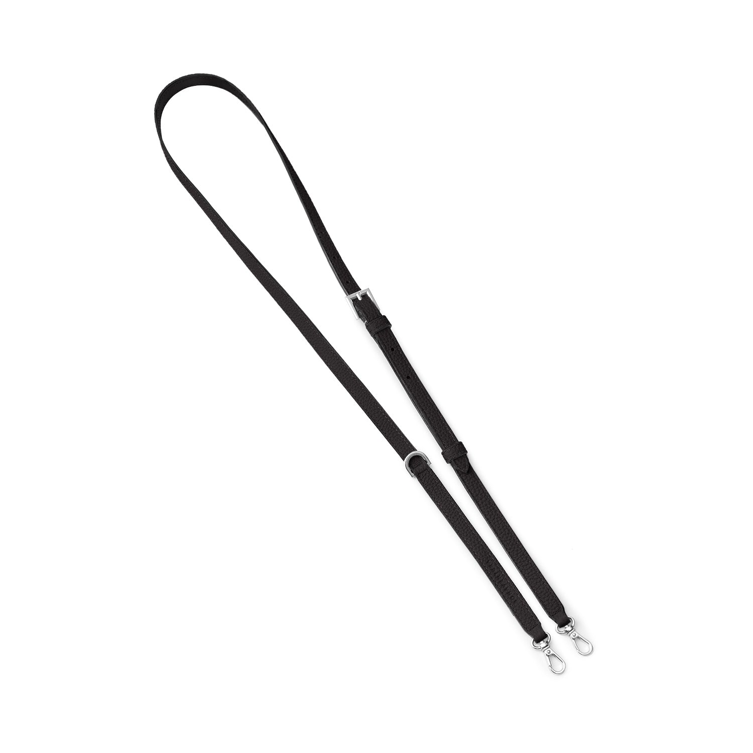 Shoulder Strap with D-ring Shrink Leather (Black - Silver)