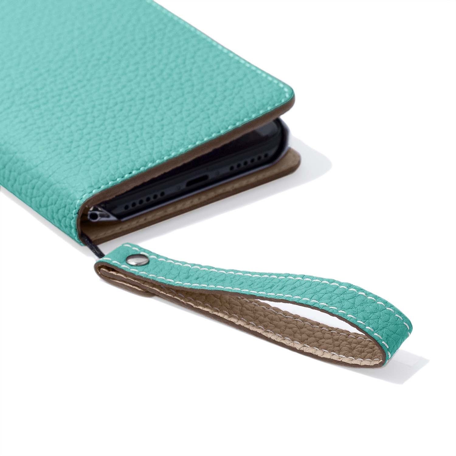 Wrist Strap Shrink Leather (Atoll Blue × Greige (Etoupe edge paint) - Short)