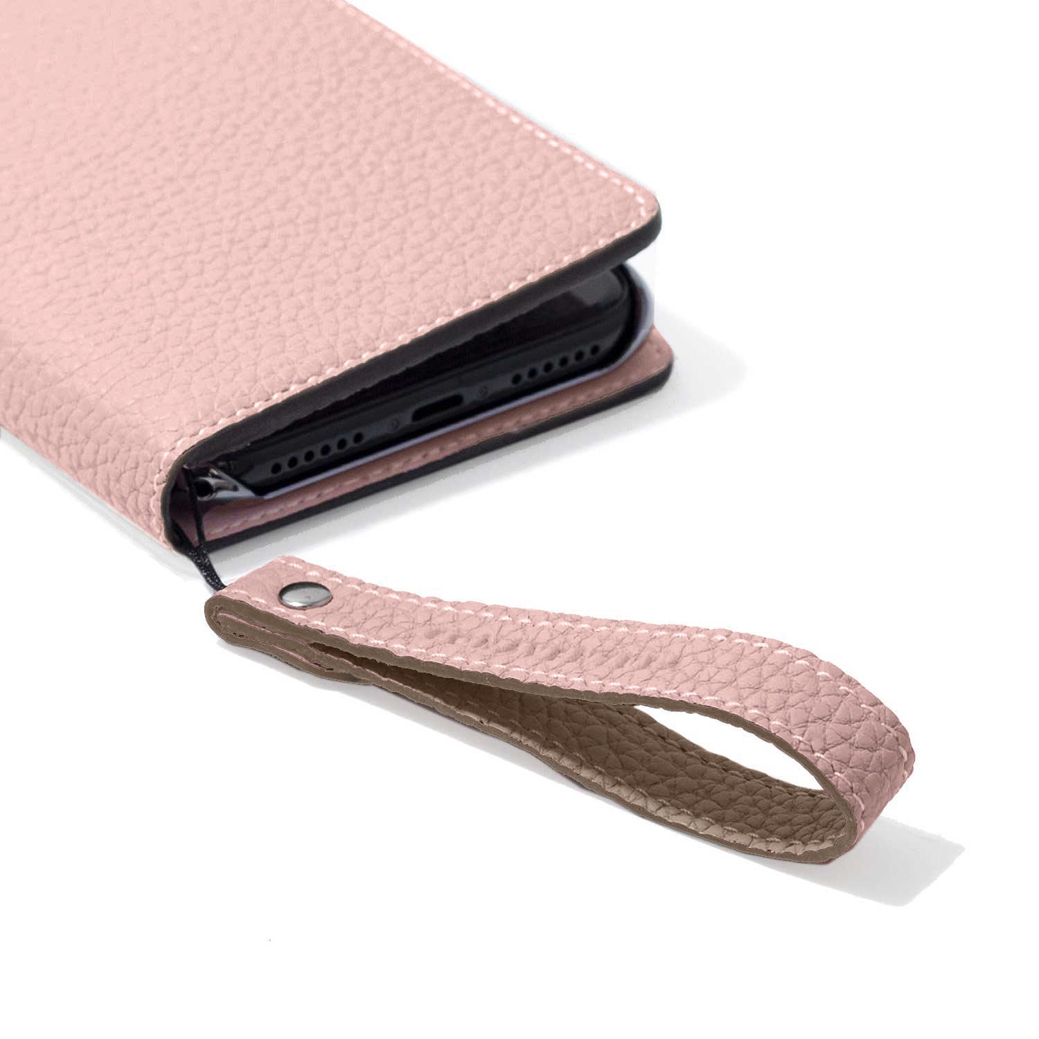 Wrist Strap Shrink Leather (Sakura Pink × Greige (Etoupe edge paint) - Short)