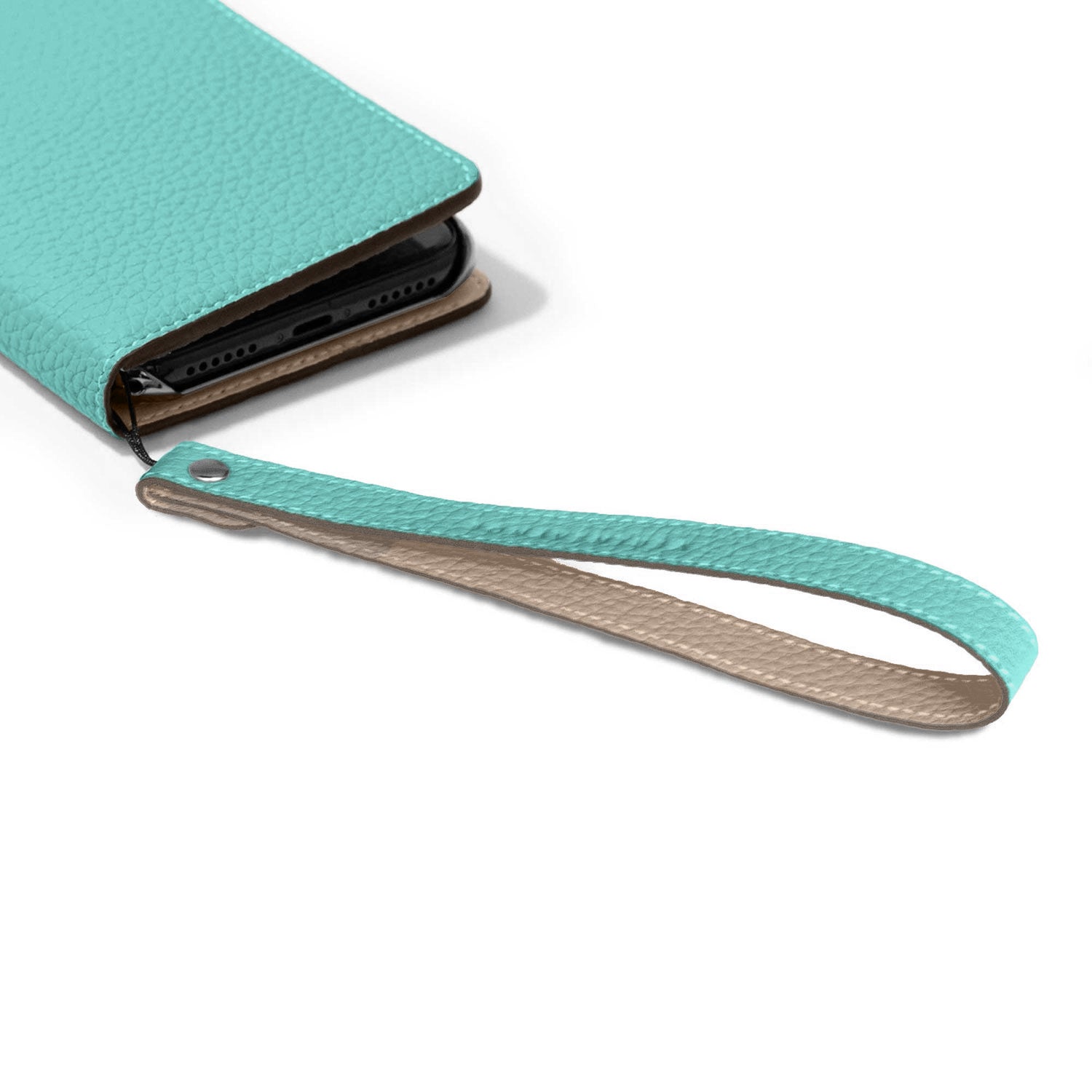 Wrist Strap Shrink Leather (Atoll Blue × Greige (Etoupe edge paint) - Long)