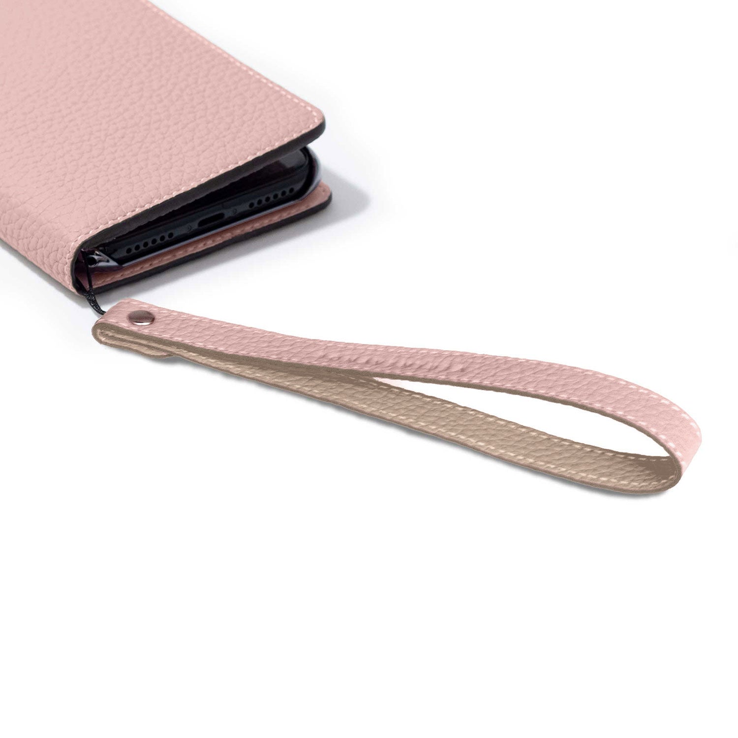 Wrist Strap Shrink Leather (Sakura Pink × Greige (Etoupe edge paint) - Long)