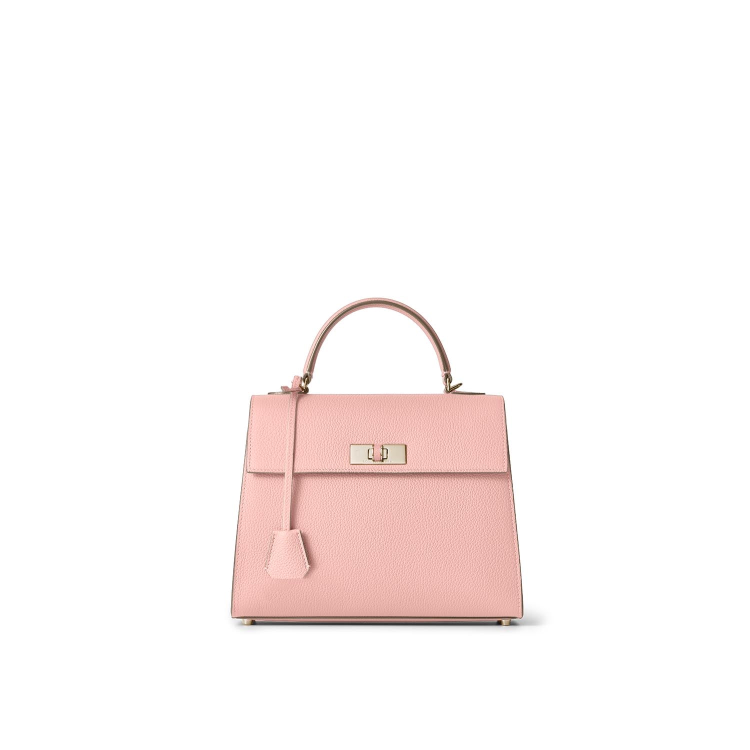 Vittoria Top Handle Bag Shrink Leather (Sakura Pink × Greige (Etoupe edge paint) - Small)