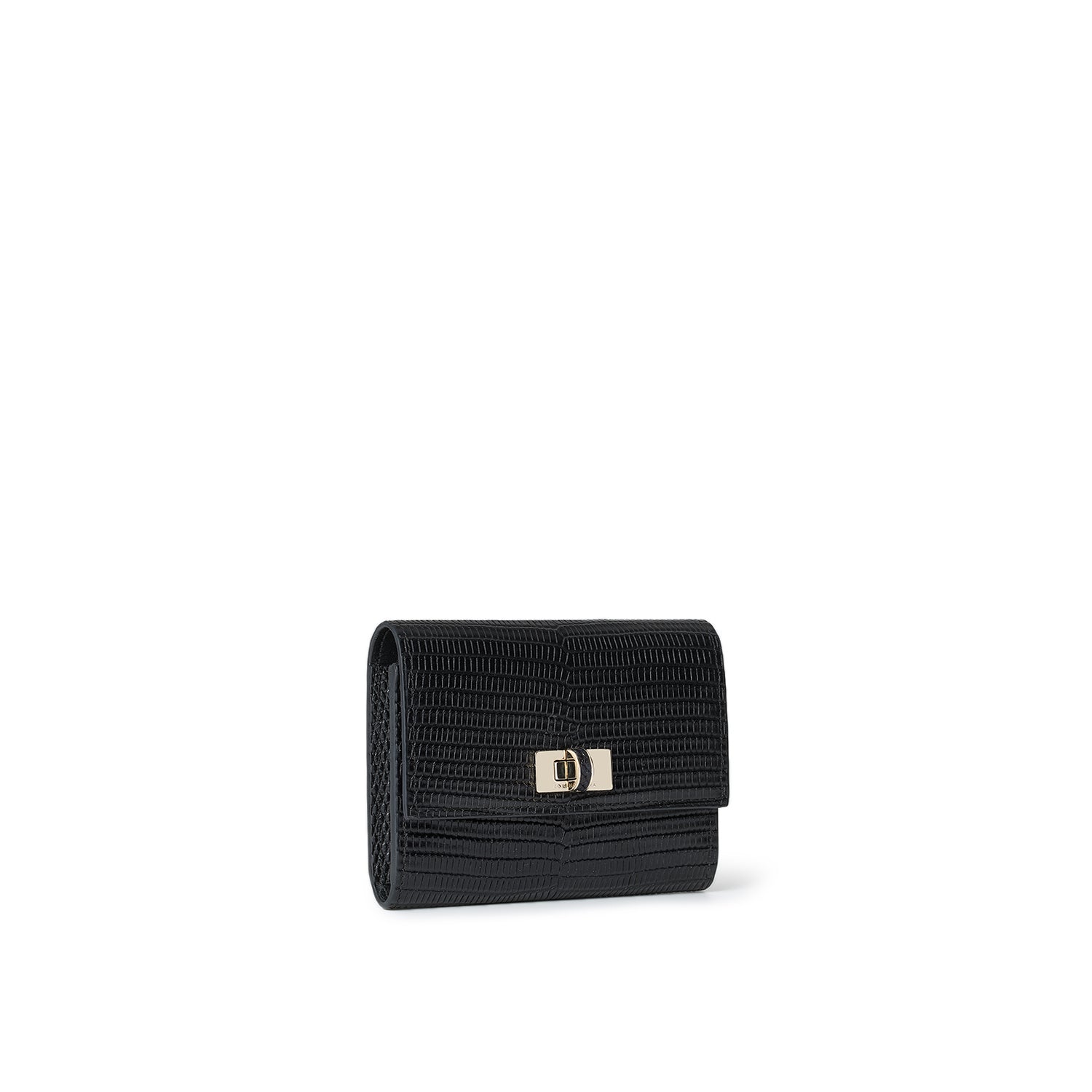 Vittoria Compact Wallet Embossed Lizard Leather (Black)