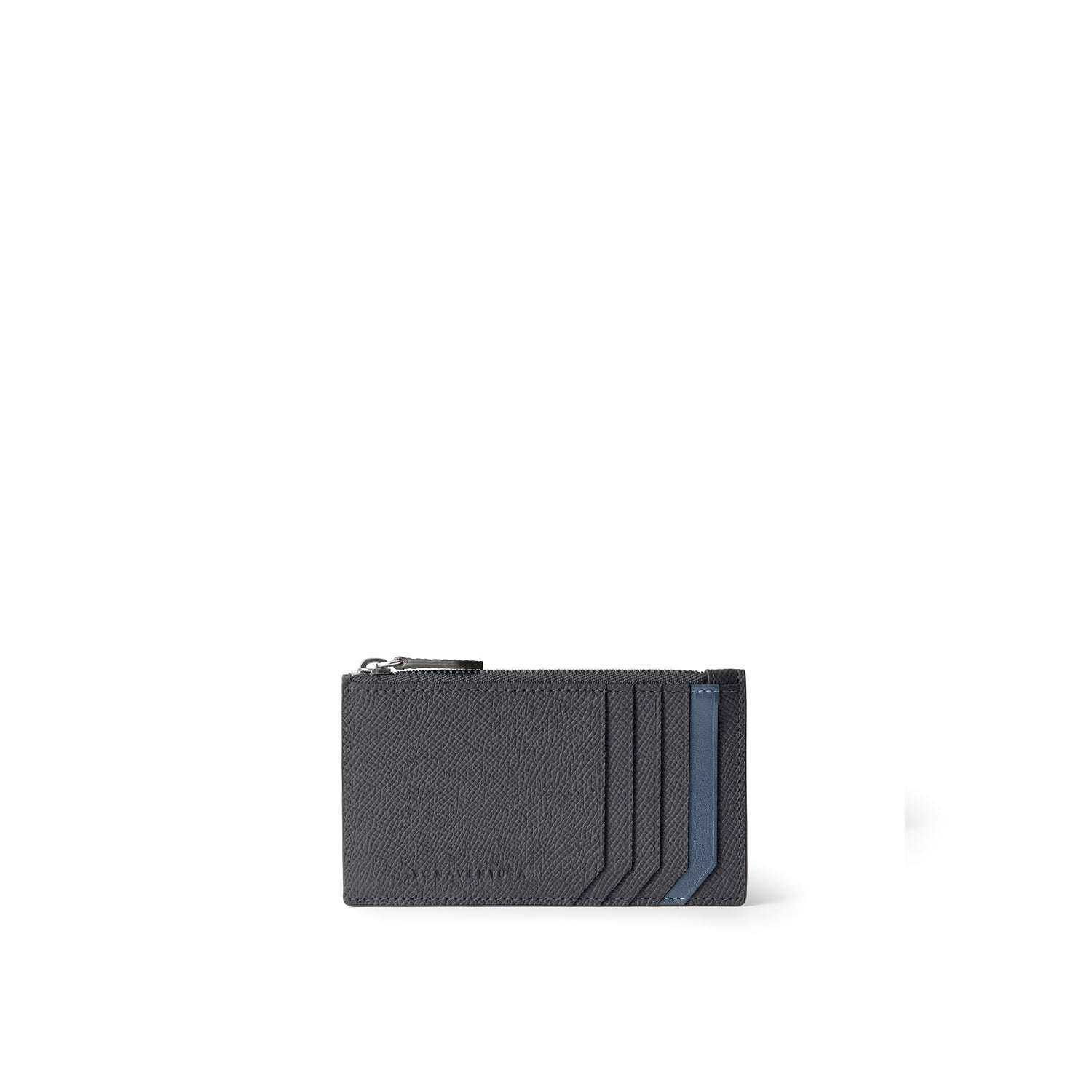 Bi-color Mini Zip Wallet Nobile Leather (Charcoal Gray × Jeans Blue)