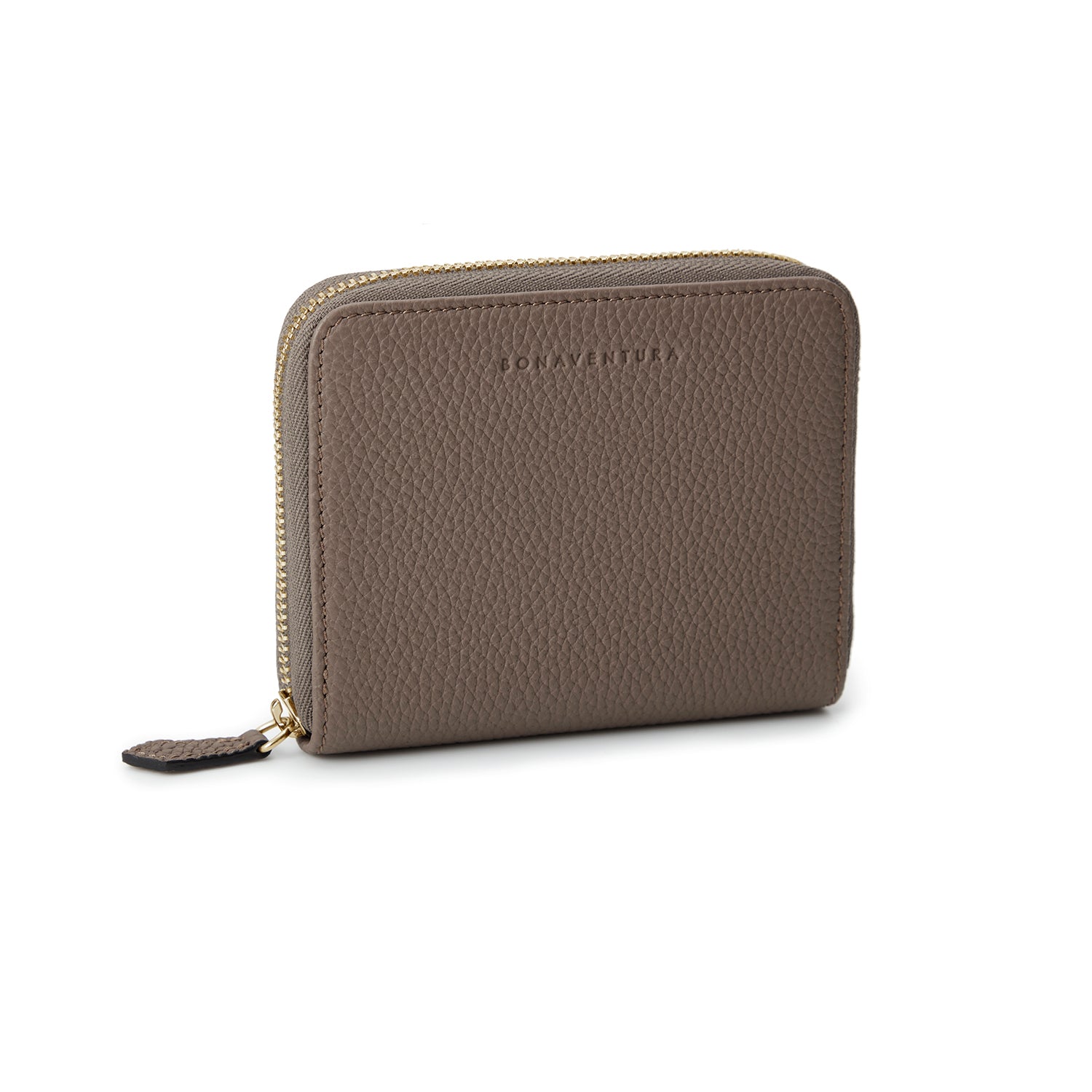 Small Round Zip Wallet Shrink Leather (Etoupe × Yellow)