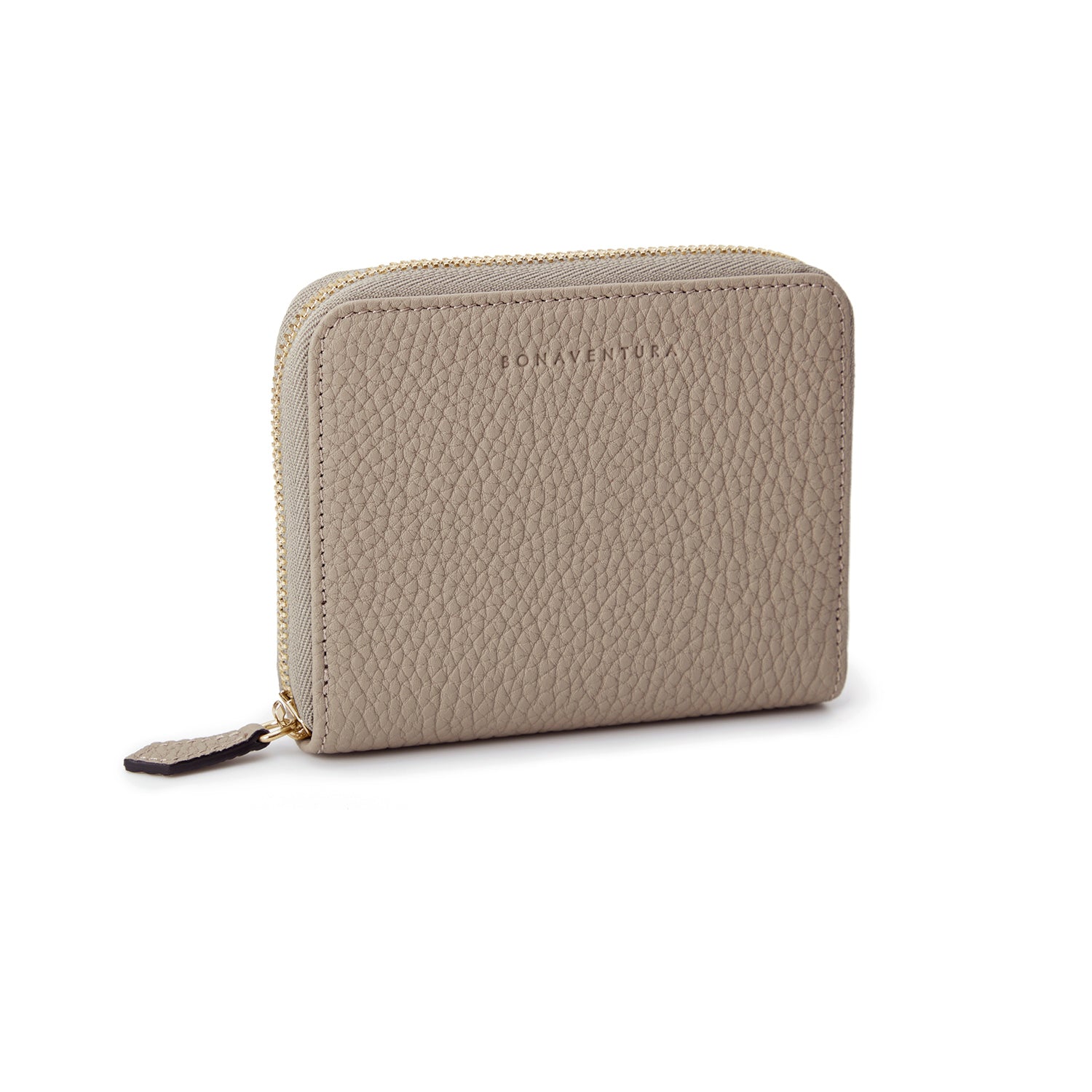 Small Round Zip Wallet Shrink Leather (Greige × Baby Pink)