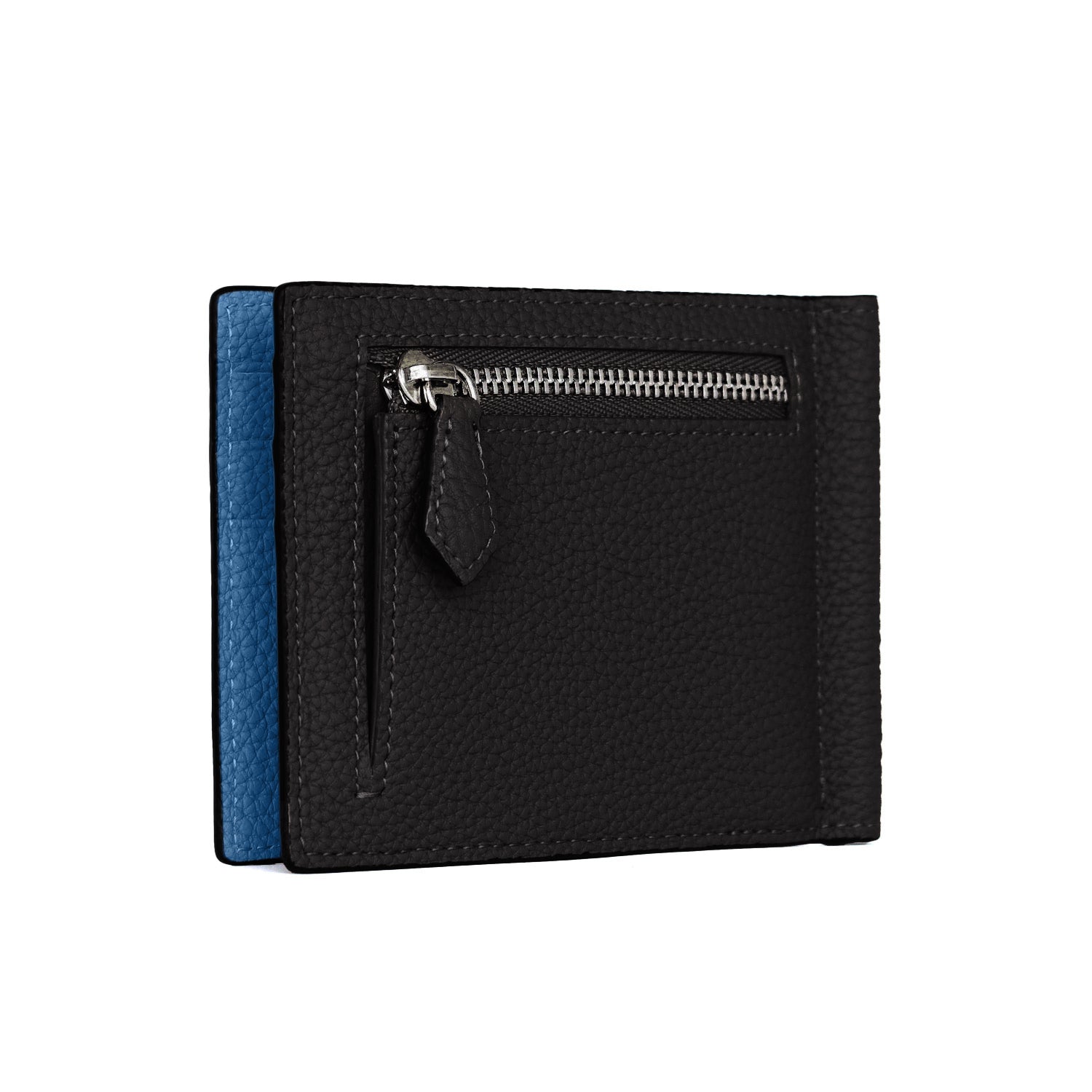 SAVOIA × BONAVENTURA Bi-fold Bill Clip with Coin Pocket Bottalato Leather (Black × Savoia Blue)