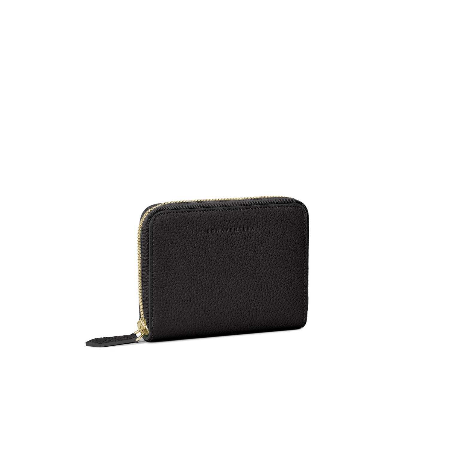 Medium Functional Zip Wallet Bottalato Leather (Black × Etoupe)