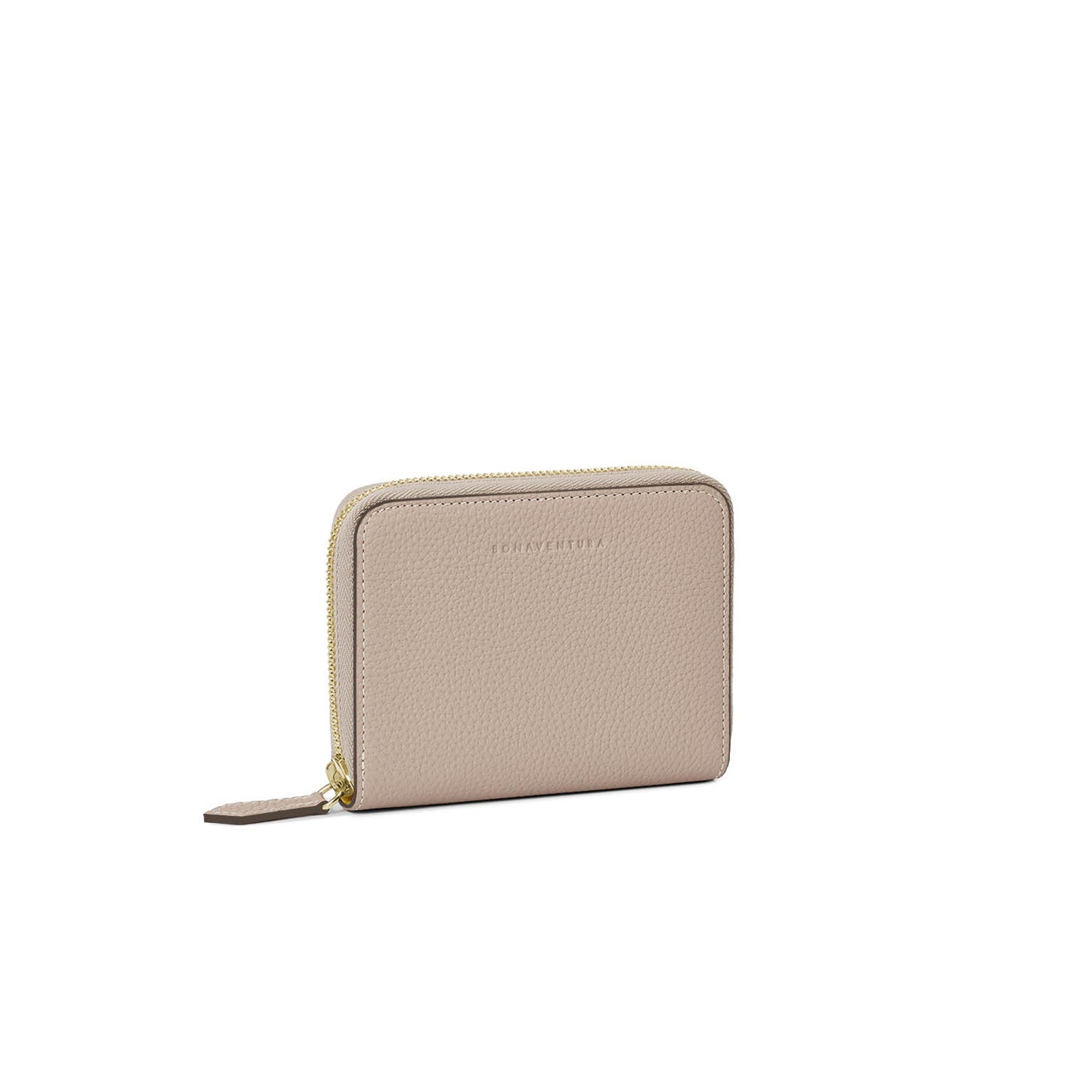 Medium Functional Zip Wallet Bottalato Leather (Greige × Baby Pink)