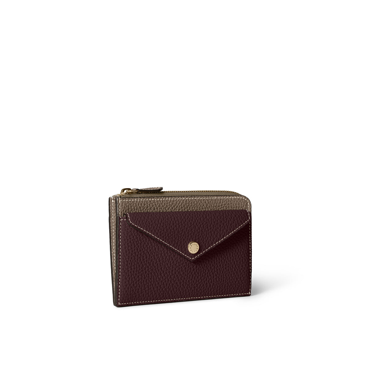 Envelope Zip Wallet Shrink Leather (Etoupe × Bordeaux)