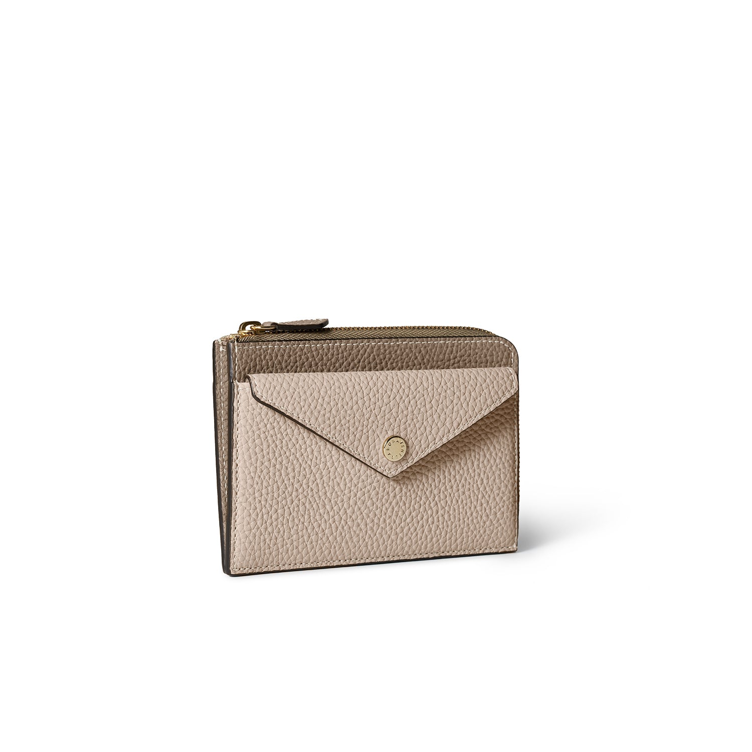 Envelope Zip Wallet Bottalato Leather (Etoupe × Greige)