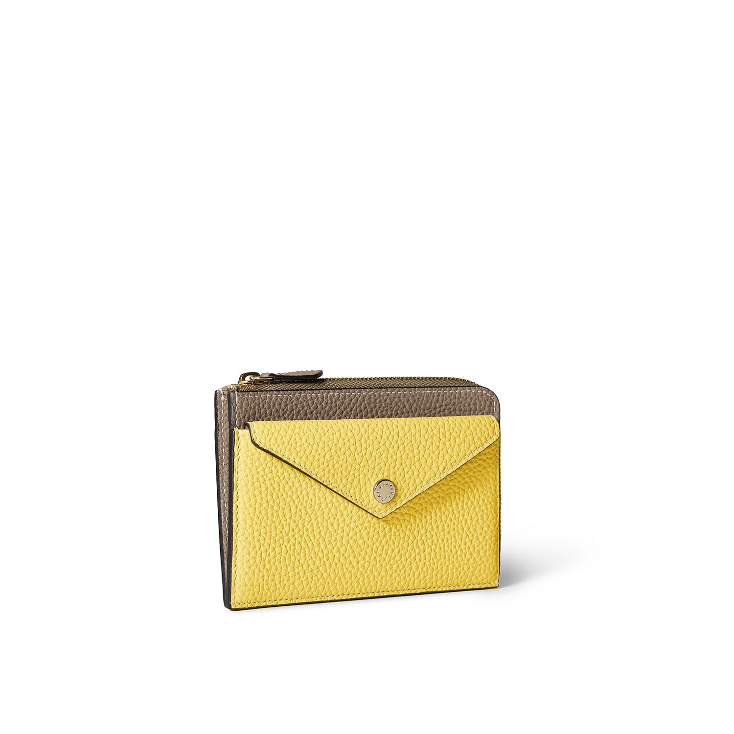 Envelope Zip Wallet Shrink Leather (Etoupe × Yellow)