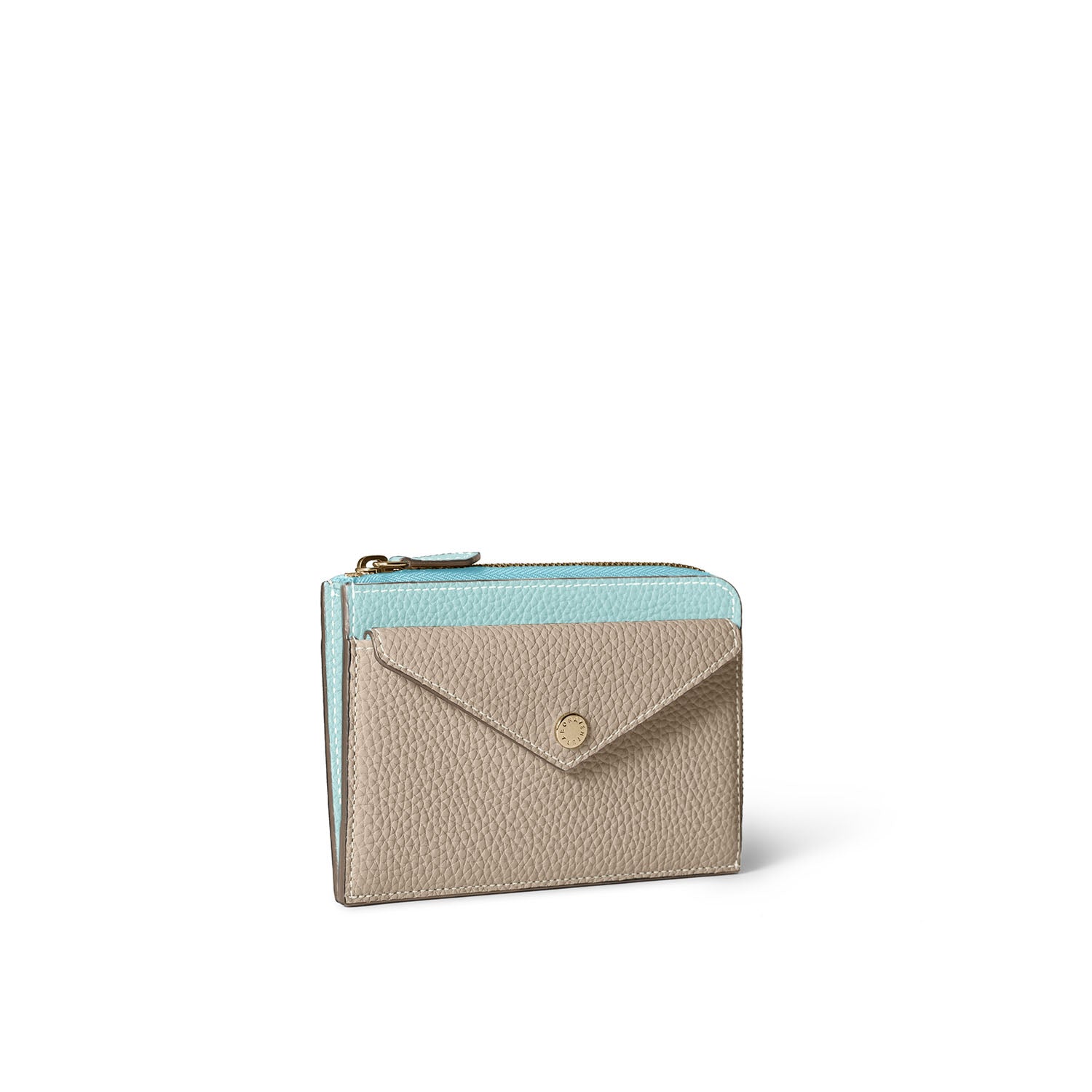 Envelope Zip Wallet Shrink Leather (Mare Blue × Greige (Etoupe edge paint))