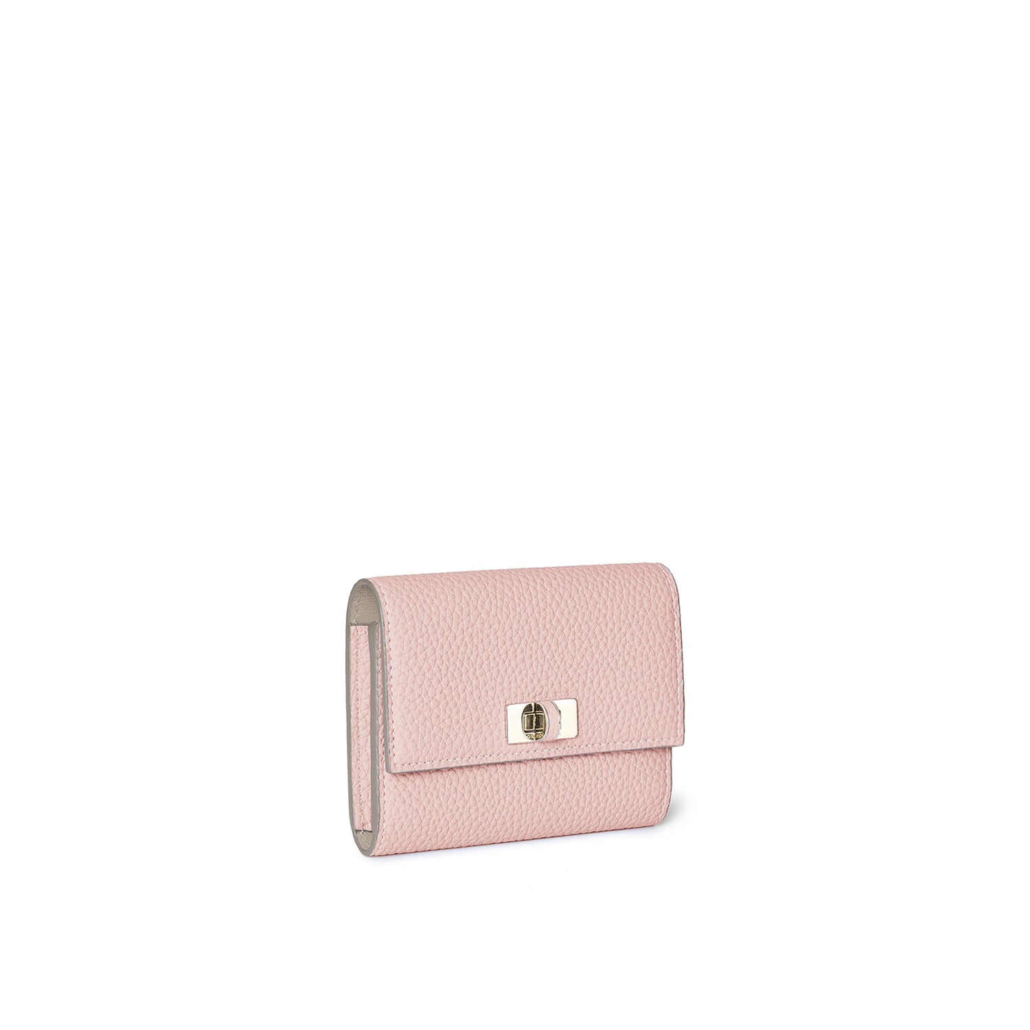 Vittoria Compact Wallet Shrink Leather (Sakura Pink × Greige (Etoupe edge paint))