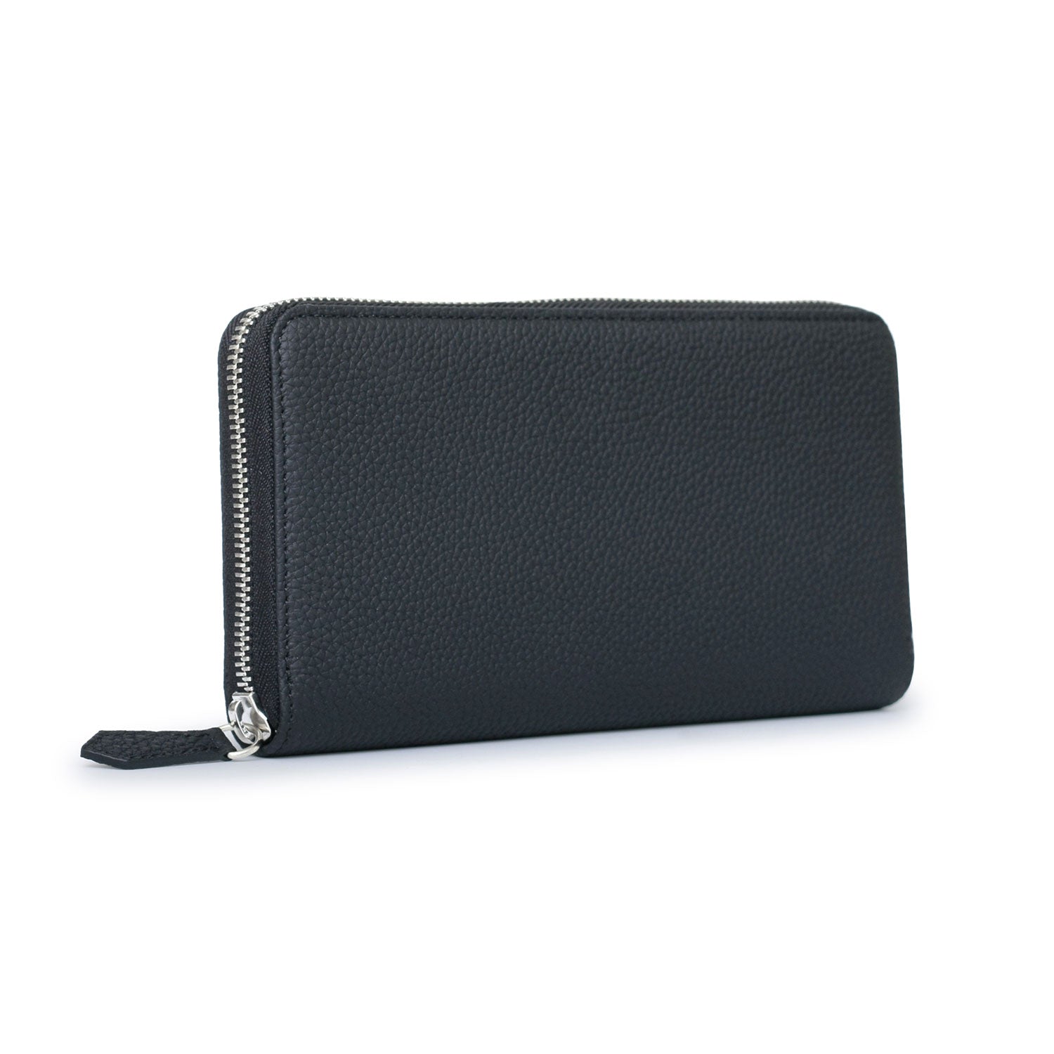 Long Zip Wallet Bottalato Leather (Black × Royal Blue)