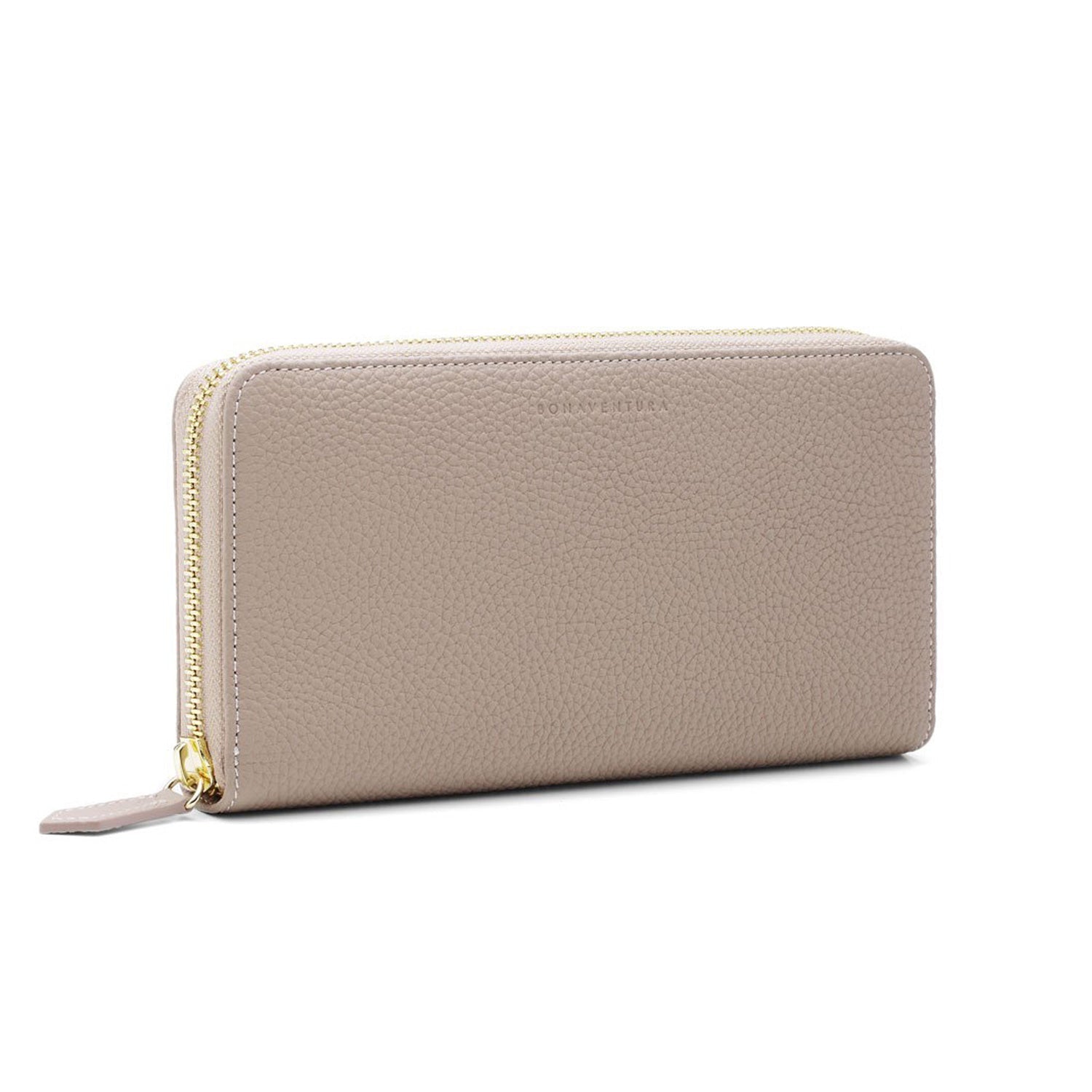Long Zip Wallet Bottalato Leather (Greige × Baby Pink)