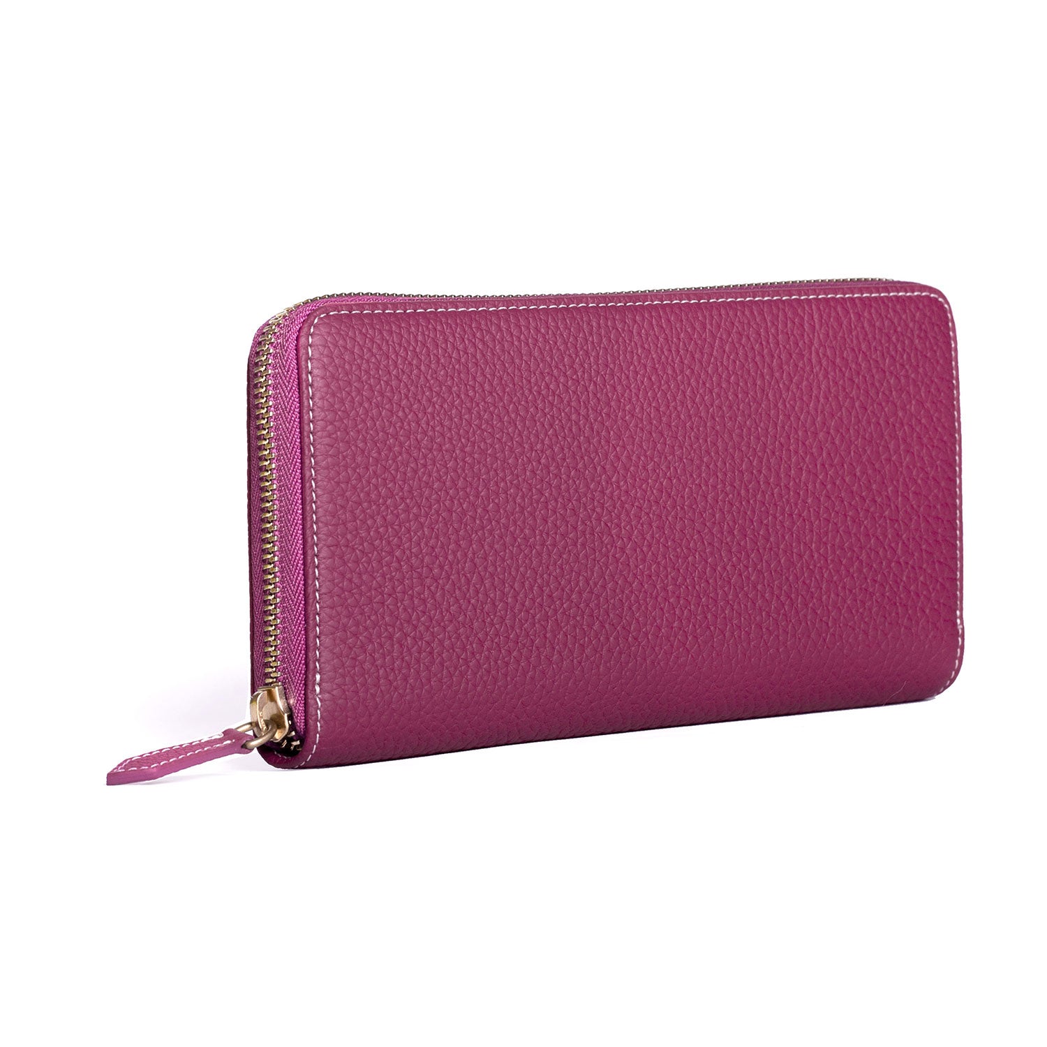 Long Zip Wallet Bottalato Leather (Anemone Purple × Fuchsia Pink)